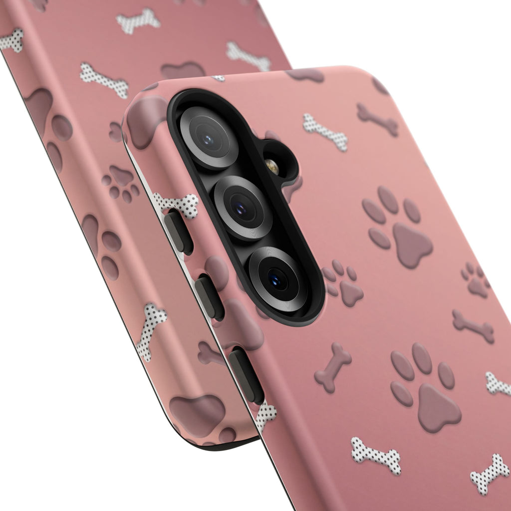 iPhone & Samsung Phone Case | Paw Print & Bone  | Dusty Rose Pattern Case for Frenchie Lovers