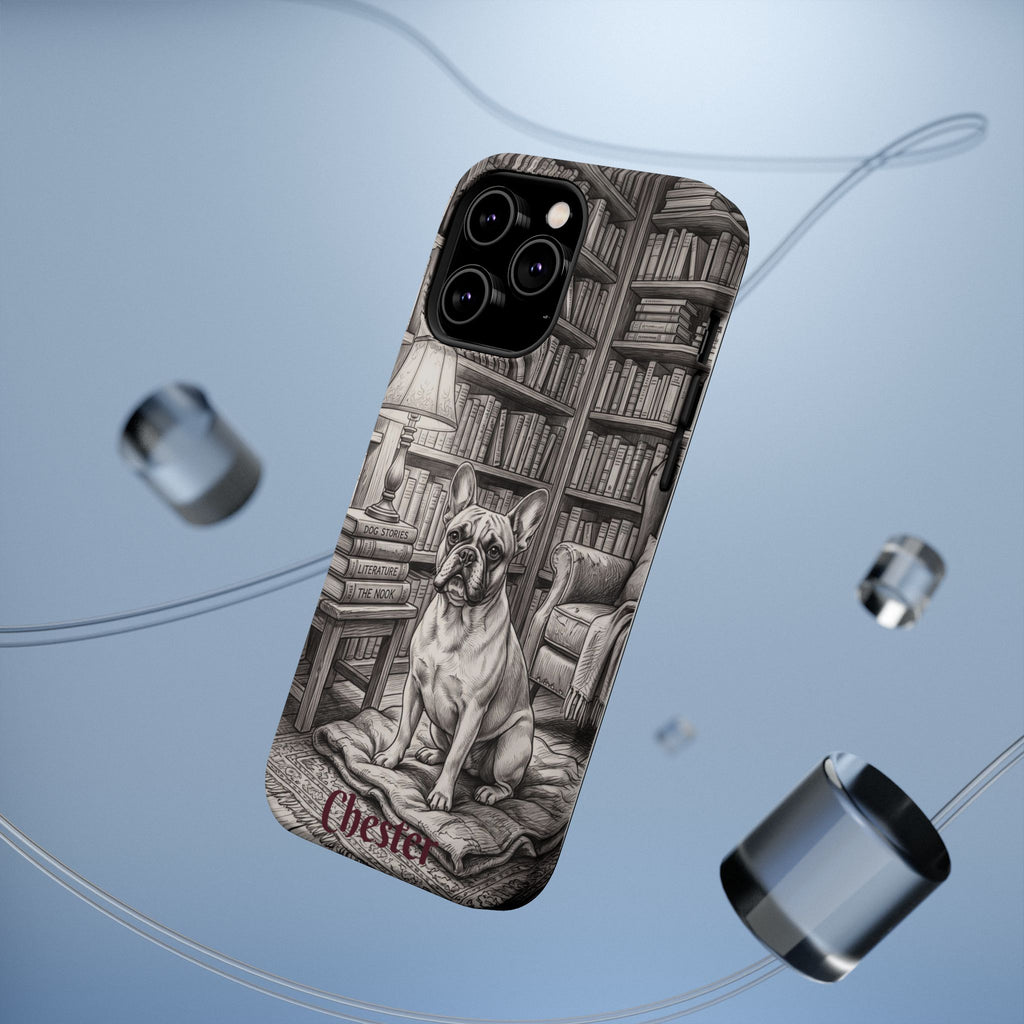 Personalized French Bulldog Library Study Phone Case — Wireless Charging Cover