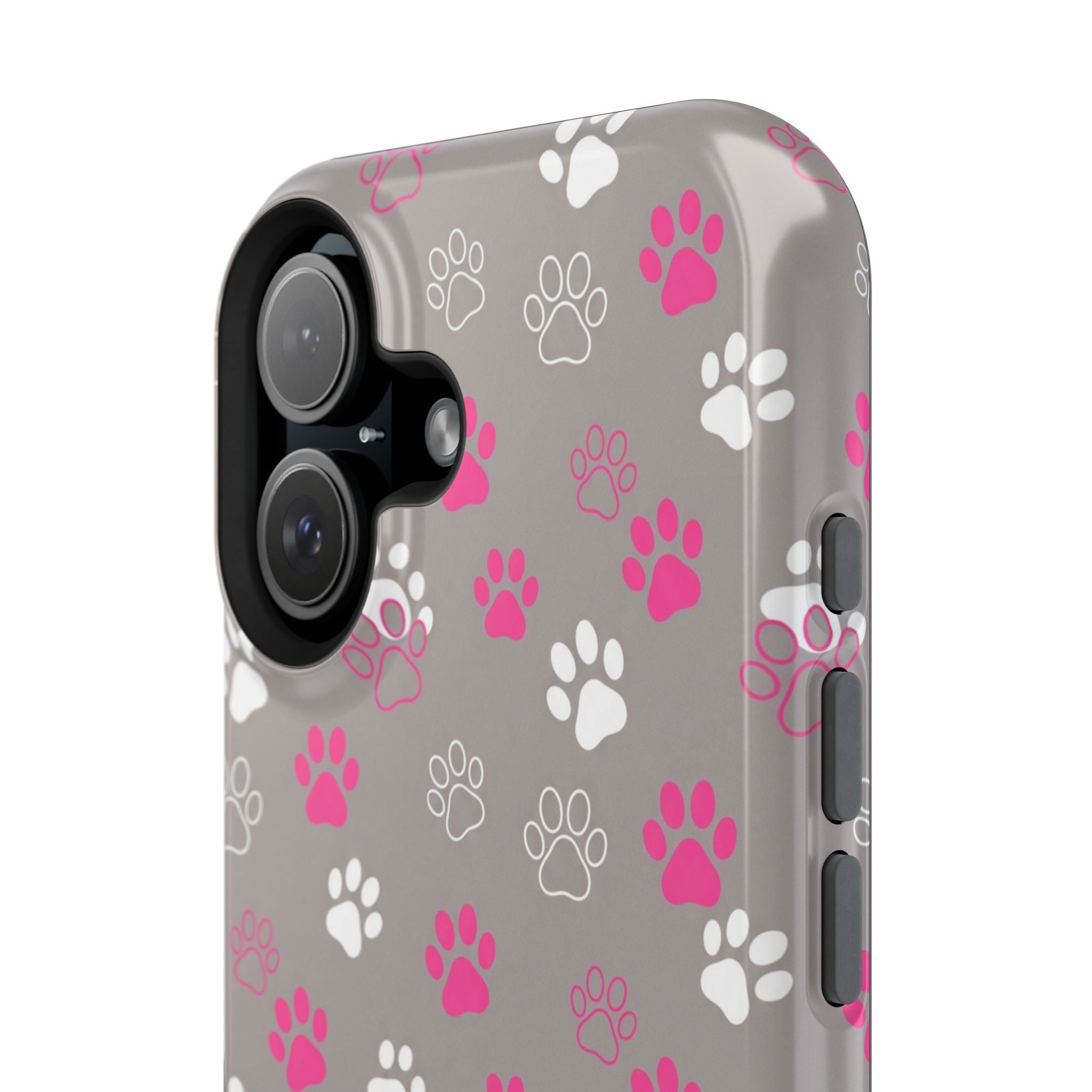 Pink & White Paw Print Phone Case — Impact-Resistant Wireless Charging Cover