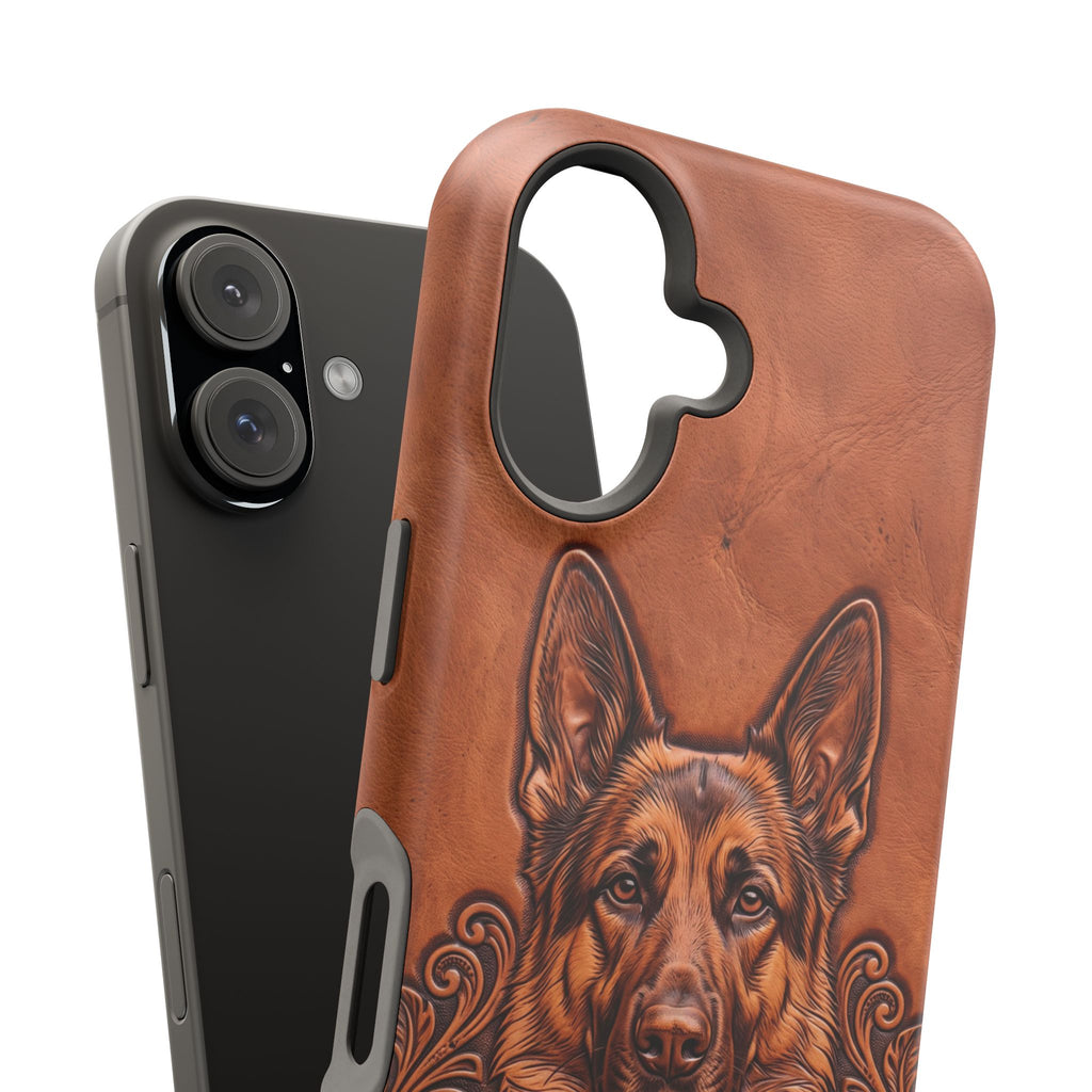 German Shepherd Phone Case | Western Tooled Art — Tough Magnetic Case with Wireless Charging