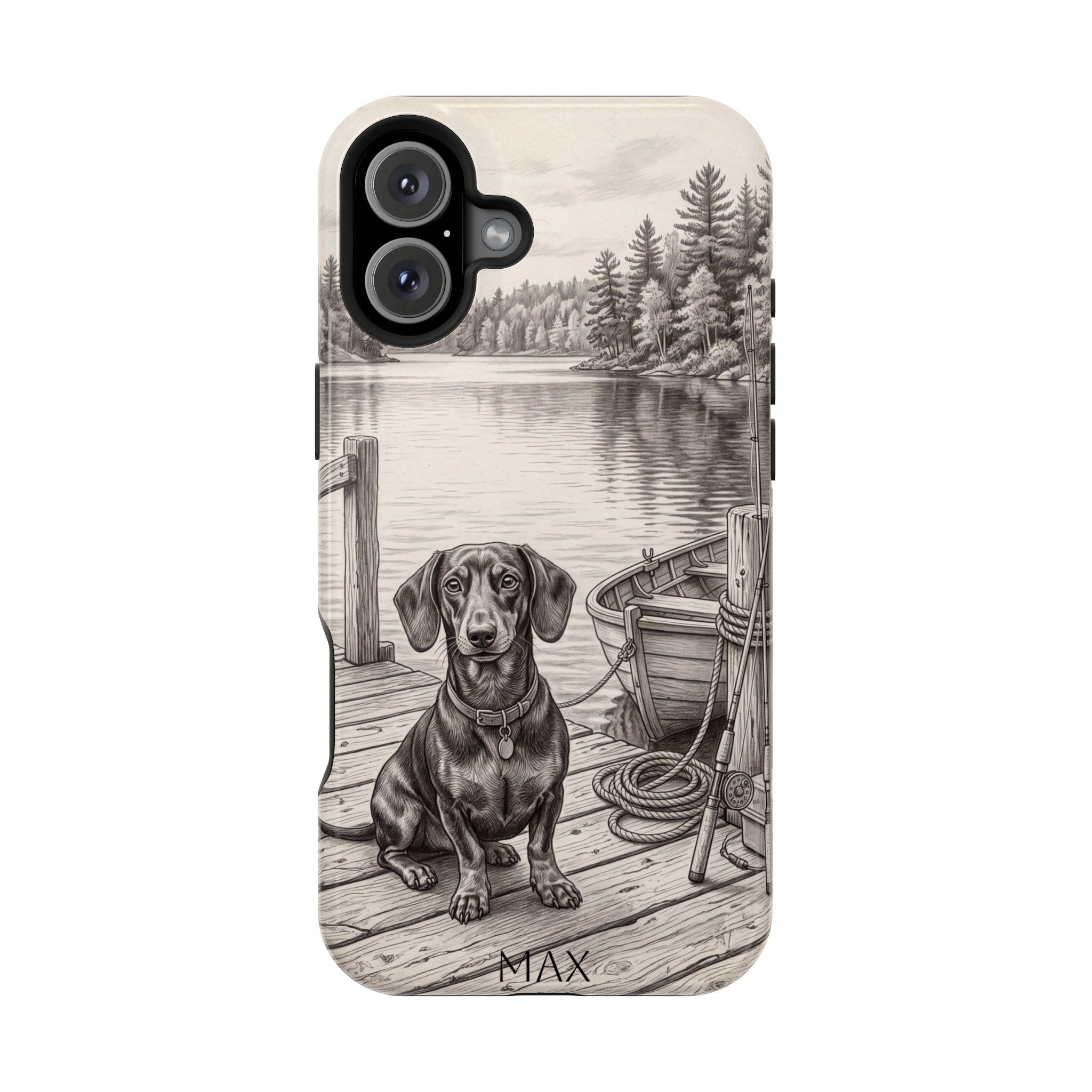 Personalized Dachshund Sunset Beach Phone Case — Wireless Charging Cover