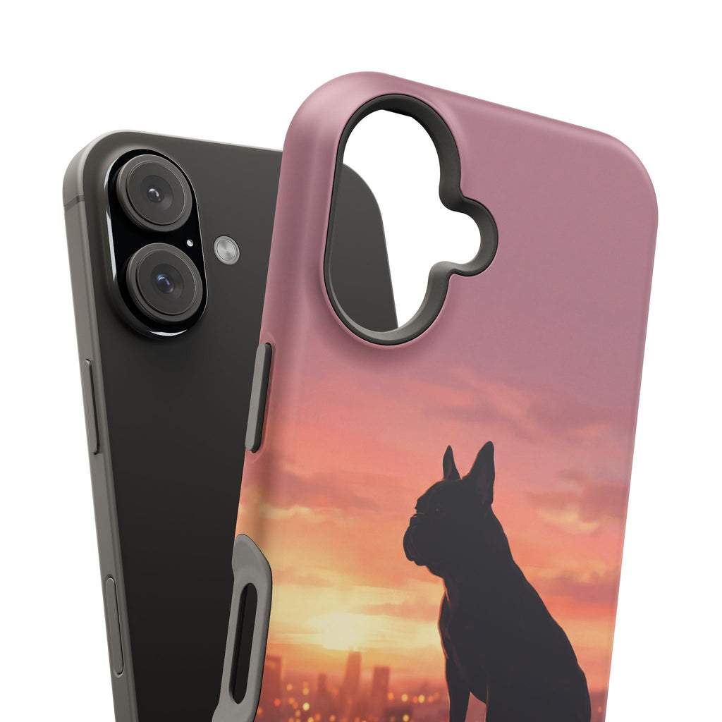 Personalized French Bulldog City Skyline Sunset Phone Case — Wireless Charging Cover