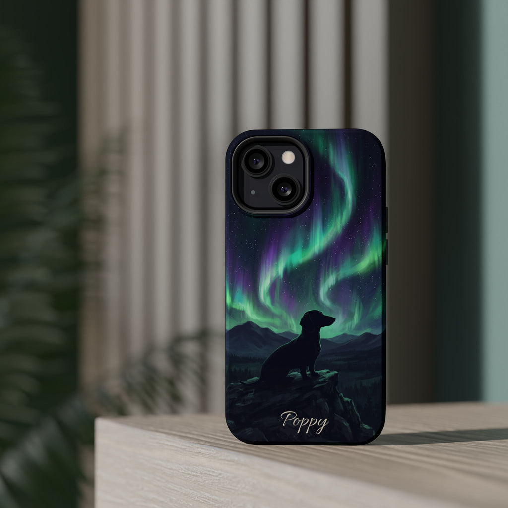 Personalized Dachshund Northern Lights Phone Case — Wireless Charging Cover