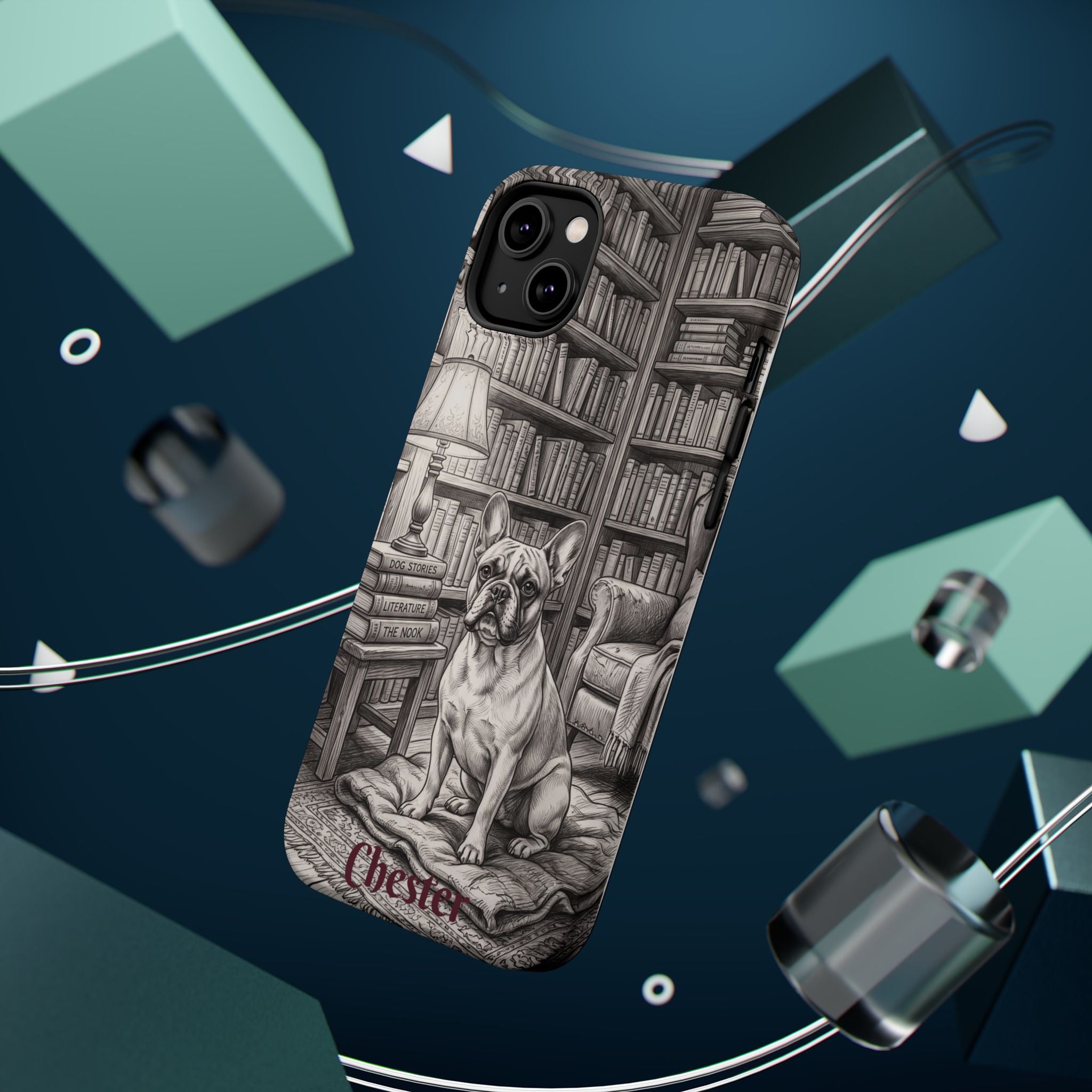 Personalized French Bulldog Library Study Phone Case — Wireless Charging Cover