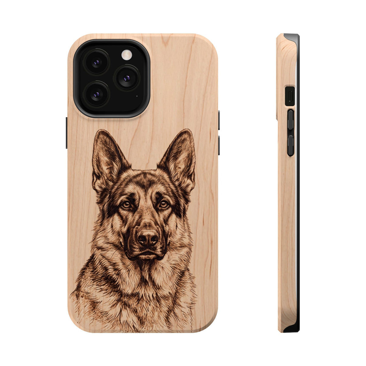 German Shepherd Phone Case | Pyrography Art — Tough Magnetic Case with Wireless Charging