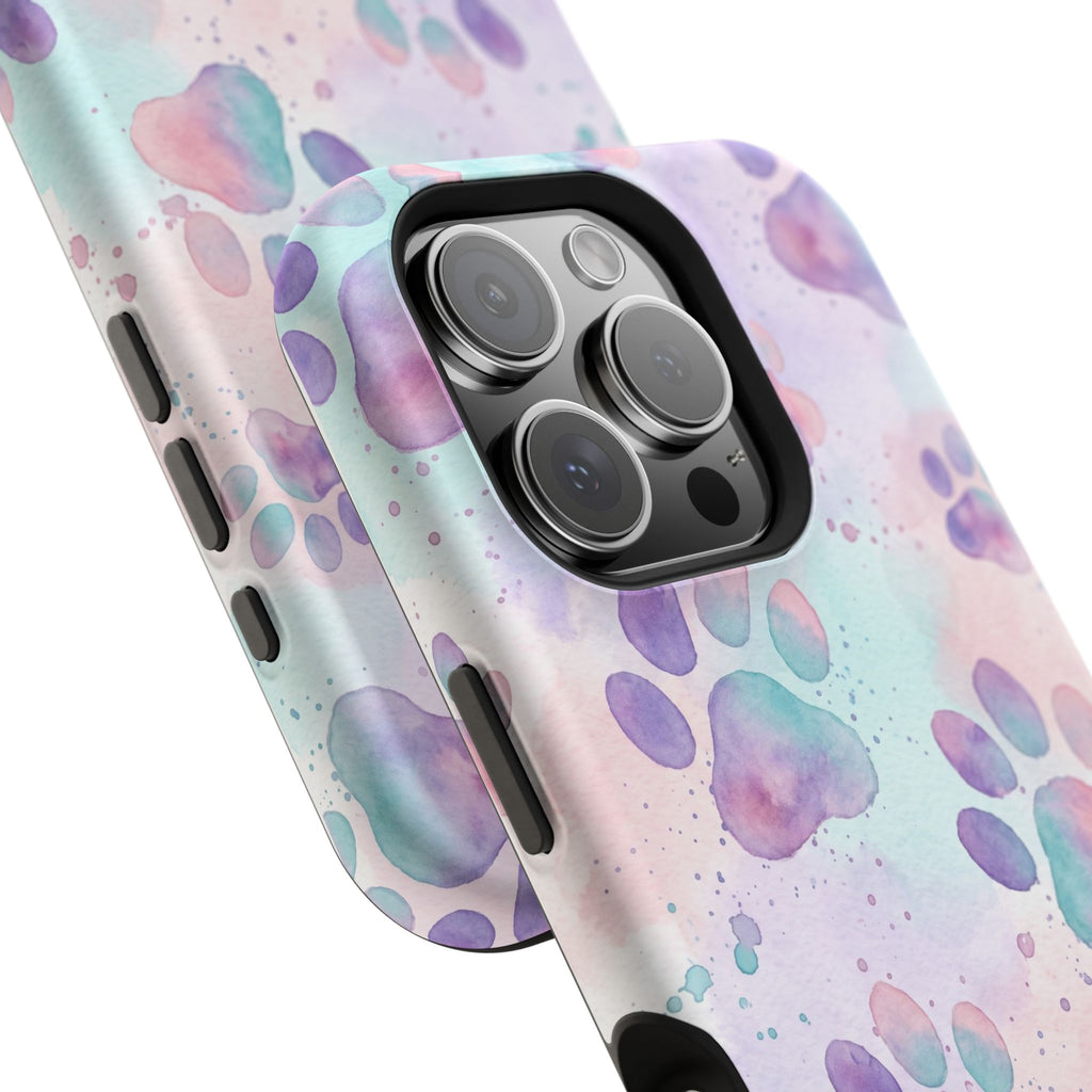 Watercolor Paw Print Phone Case — Impact-Resistant Wireless Charging Cover