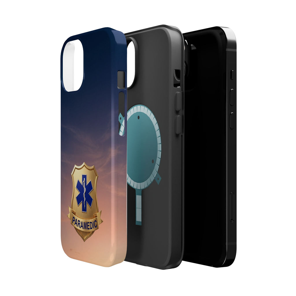 Gold Paramedic Badge Sunset Sky Phone Case — Magnetic Wireless Charging Cover