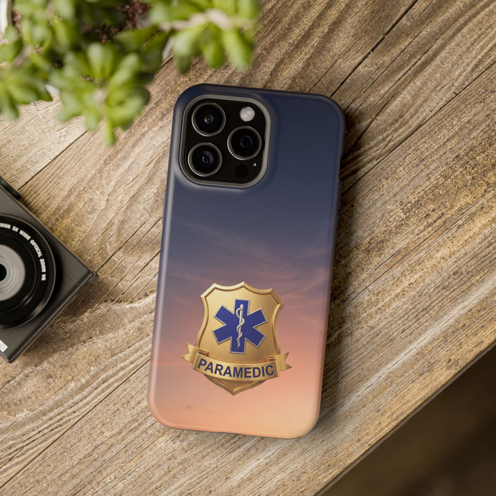 Gold Paramedic Badge Sunset Sky Phone Case — Magnetic Wireless Charging Cover