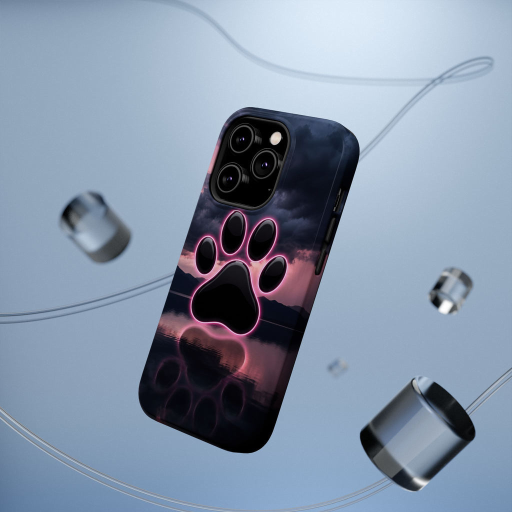 Neon Paw Print Phone Case — Impact-Resistant Wireless Charging Cover