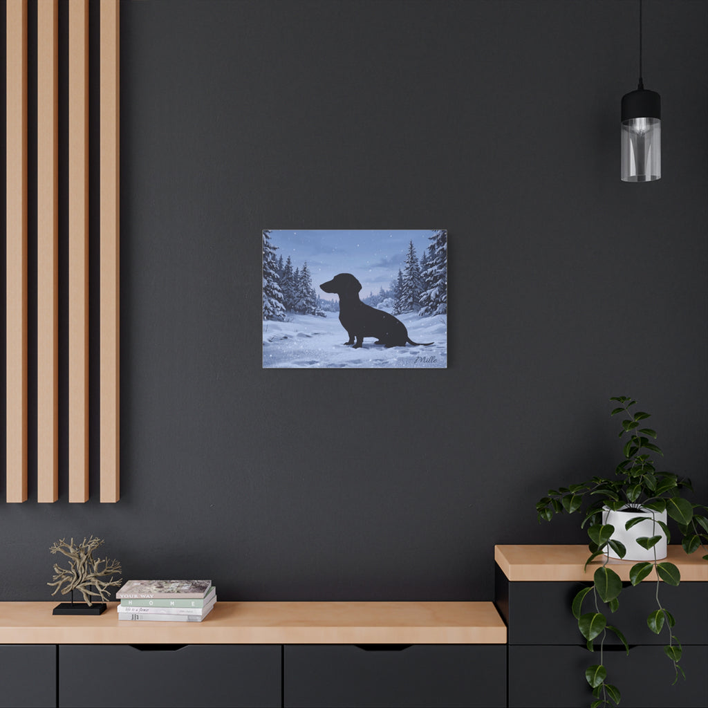 Personalized Dachshund Snow Scene Canvas — Stretched Matte Wall Art