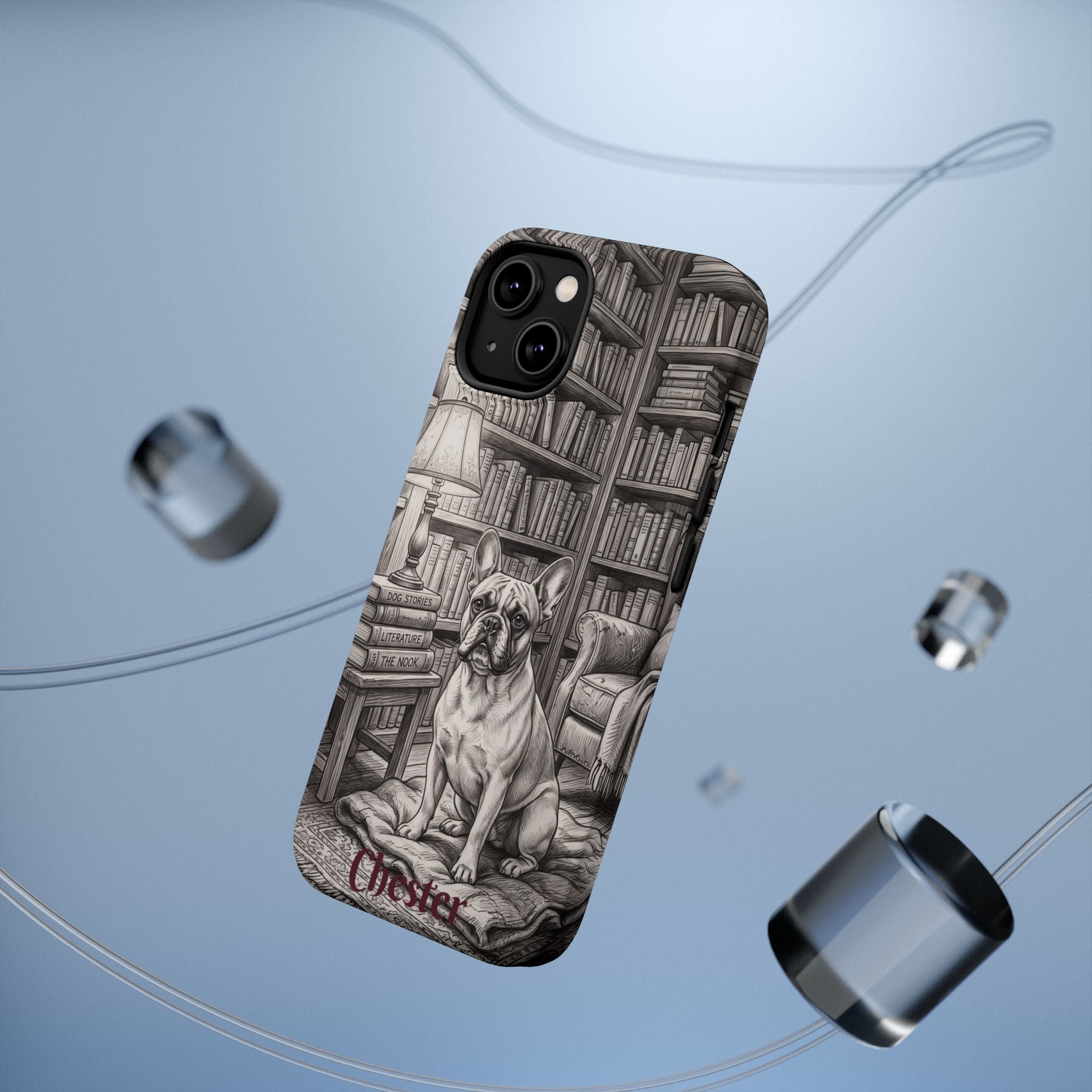 Personalized French Bulldog Library Study Phone Case — Wireless Charging Cover