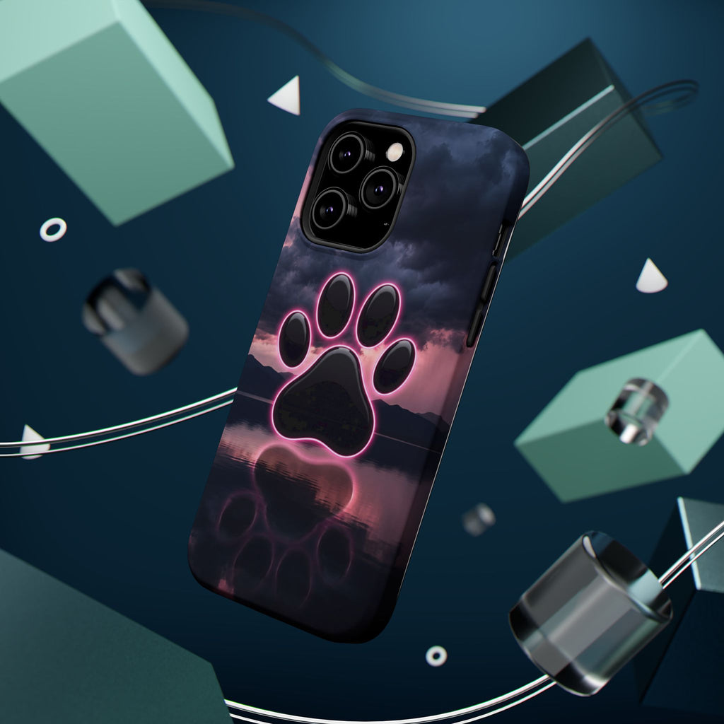 Neon Paw Print Phone Case — Impact-Resistant Wireless Charging Cover