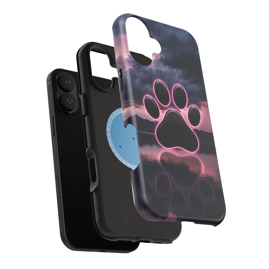Neon Paw Print Phone Case — Impact-Resistant Wireless Charging Cover