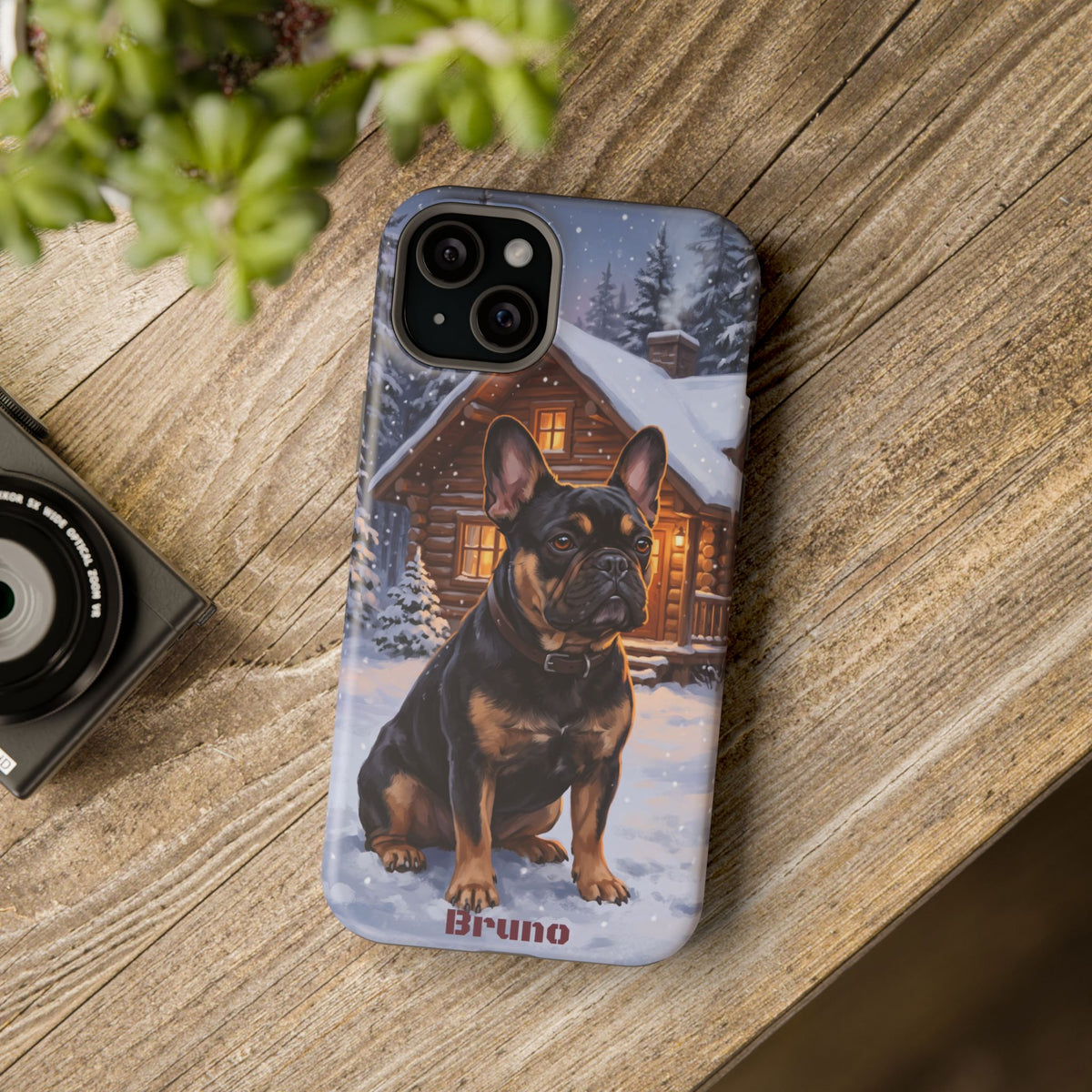 Personalized French Bulldog Cozy Cabin Phone Case — Wireless Charging Cover
