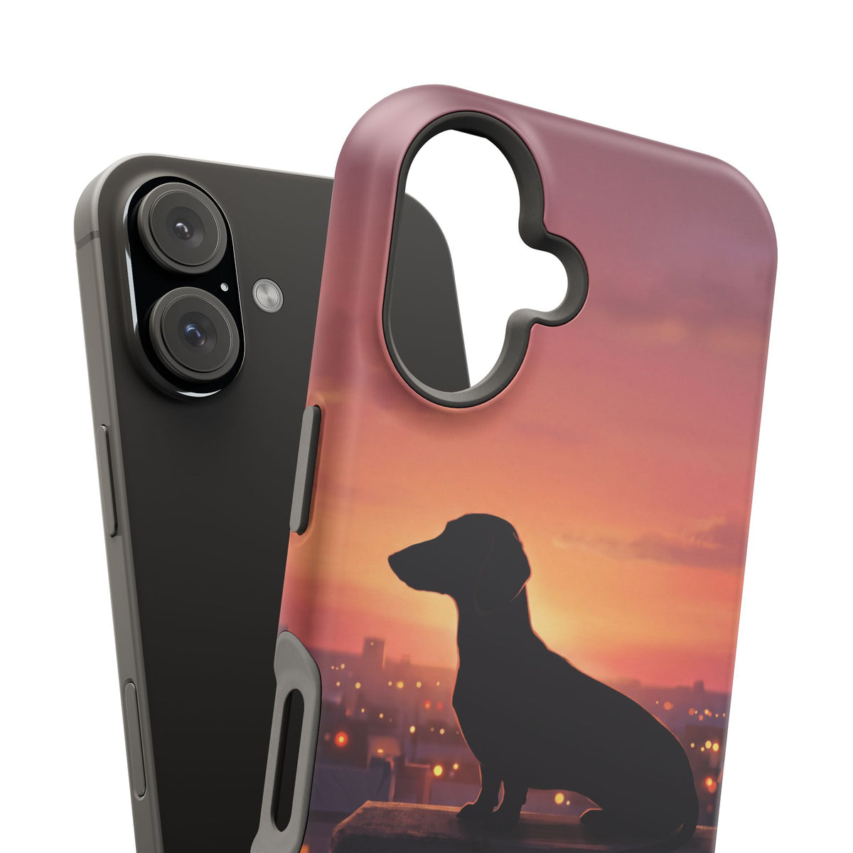 Personalized Dachshund Rooftop Sunset Phone Case — Wireless Charging Cover