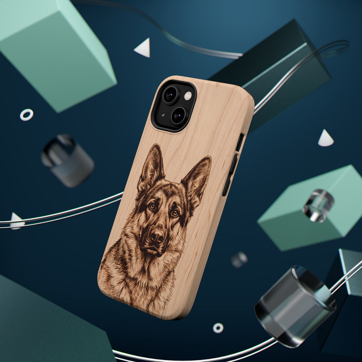 German Shepherd Phone Case | Pyrography Art — Tough Magnetic Case with Wireless Charging