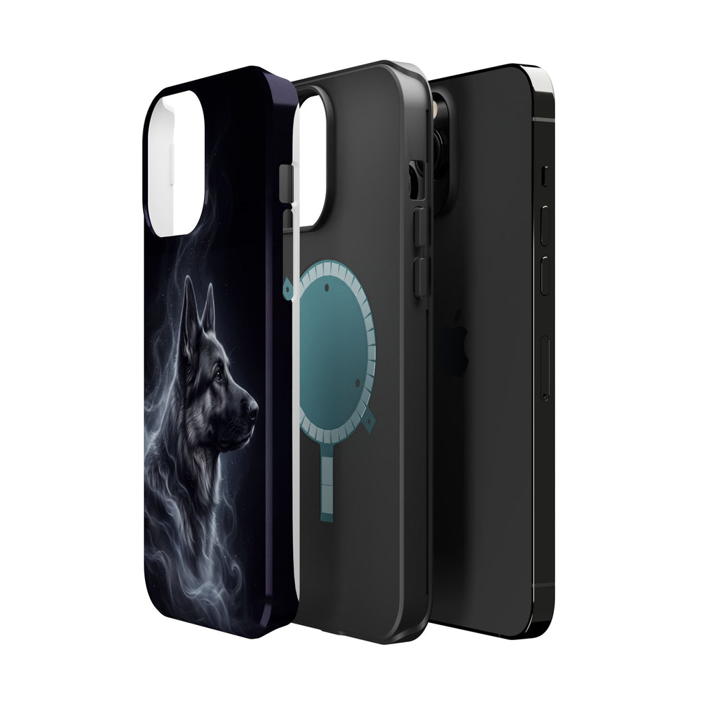 German Shepherd Phone Case | Silver Moonlight Mist Art — Tough Magnetic Case with Wireless Charging
