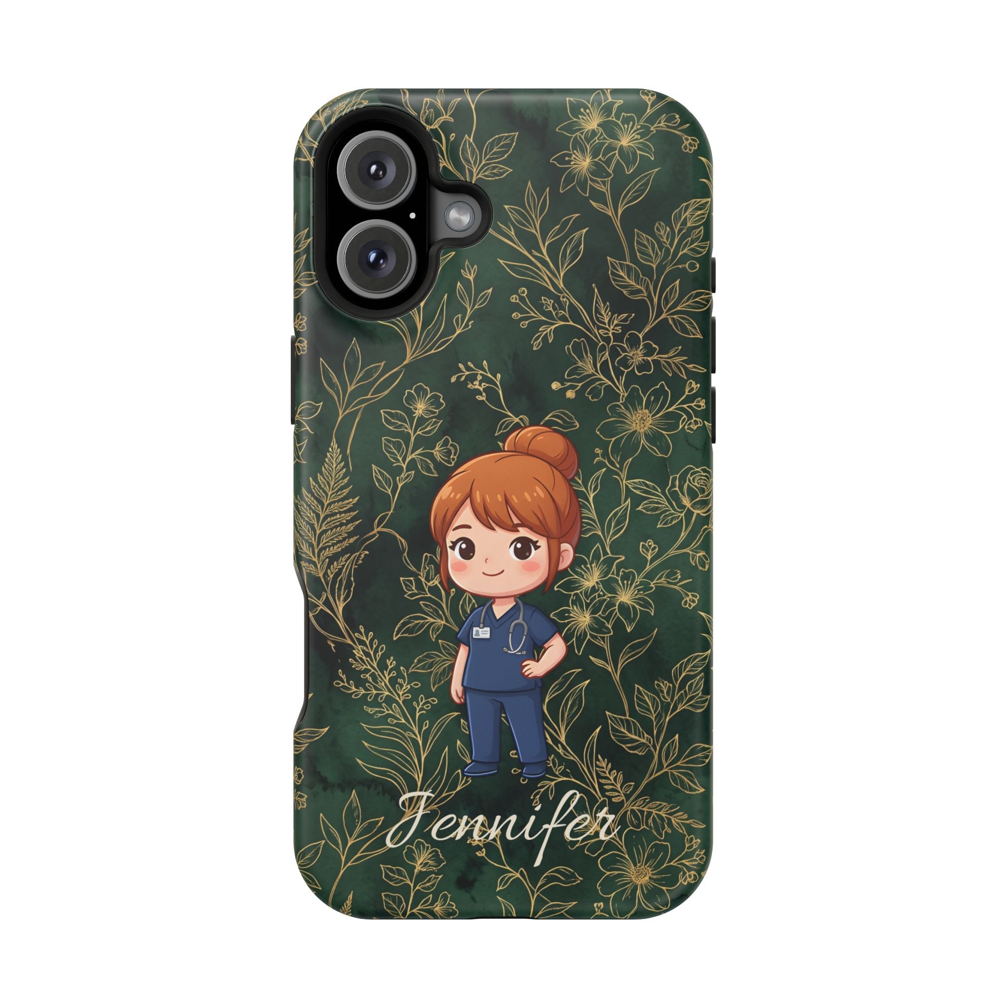 Personalized Nurse Botanical Phone Case — Impact-Resistant Wireless Charging Cover