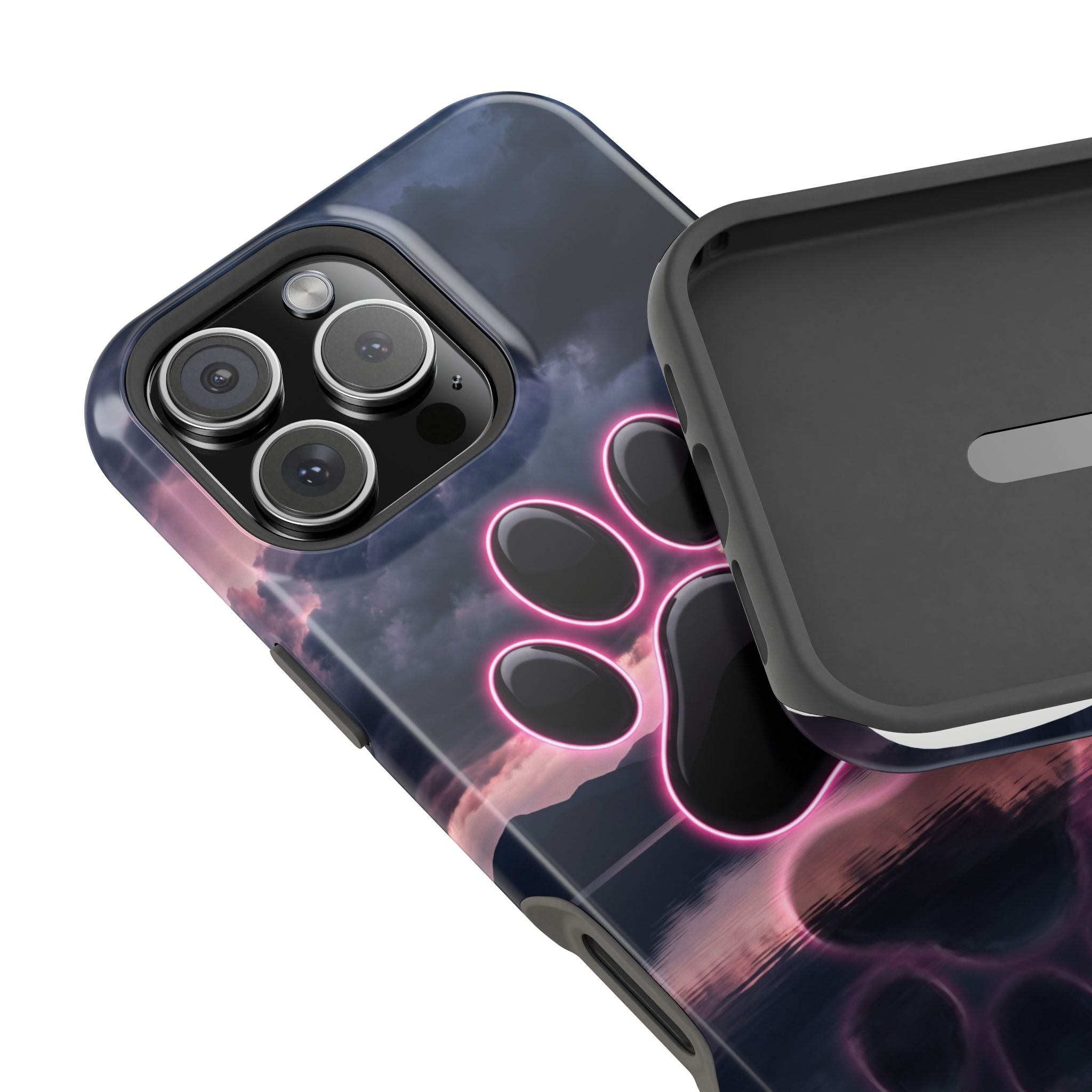 Neon Paw Print Phone Case — Impact-Resistant Wireless Charging Cover