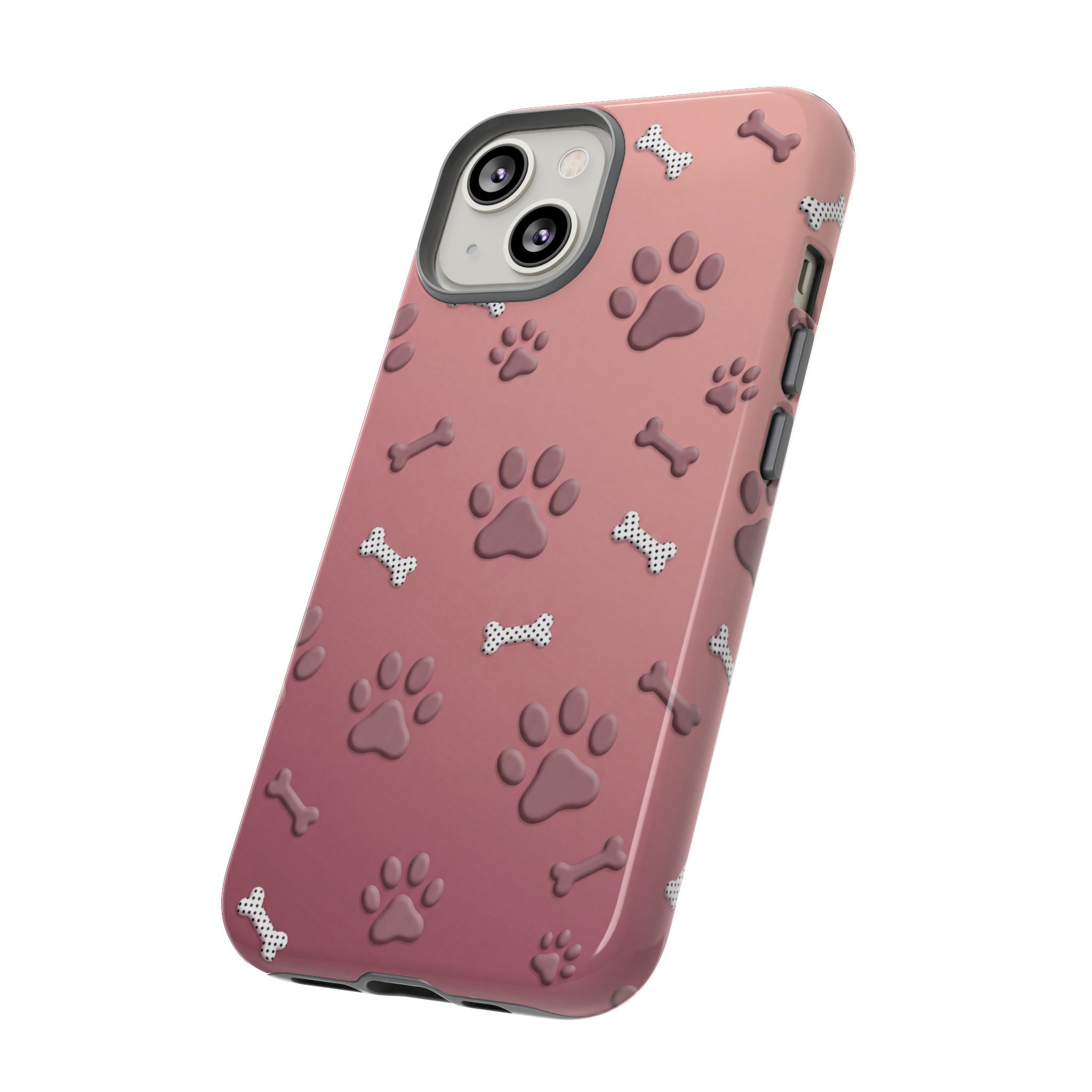 iPhone & Samsung Phone Case | Paw Print & Bone  | Dusty Rose Pattern Case for Frenchie Lovers
