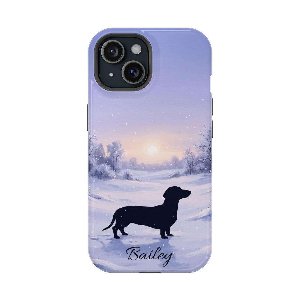 Personalized Dachshund Winter Snow Phone Case — Wireless Charging Cover