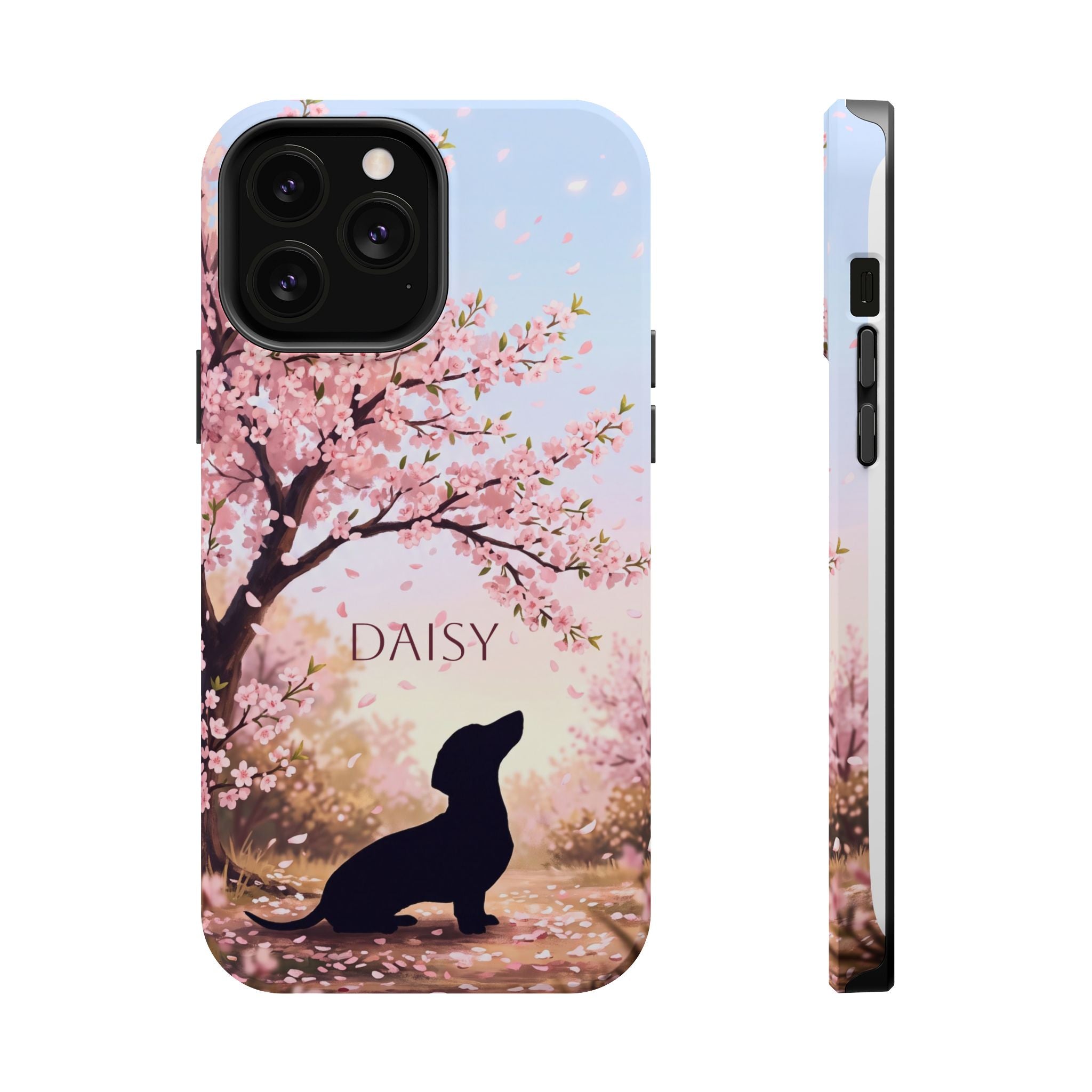 Personalized Dachshund Cherry Blossom Phone Case — Wireless Charging Cover
