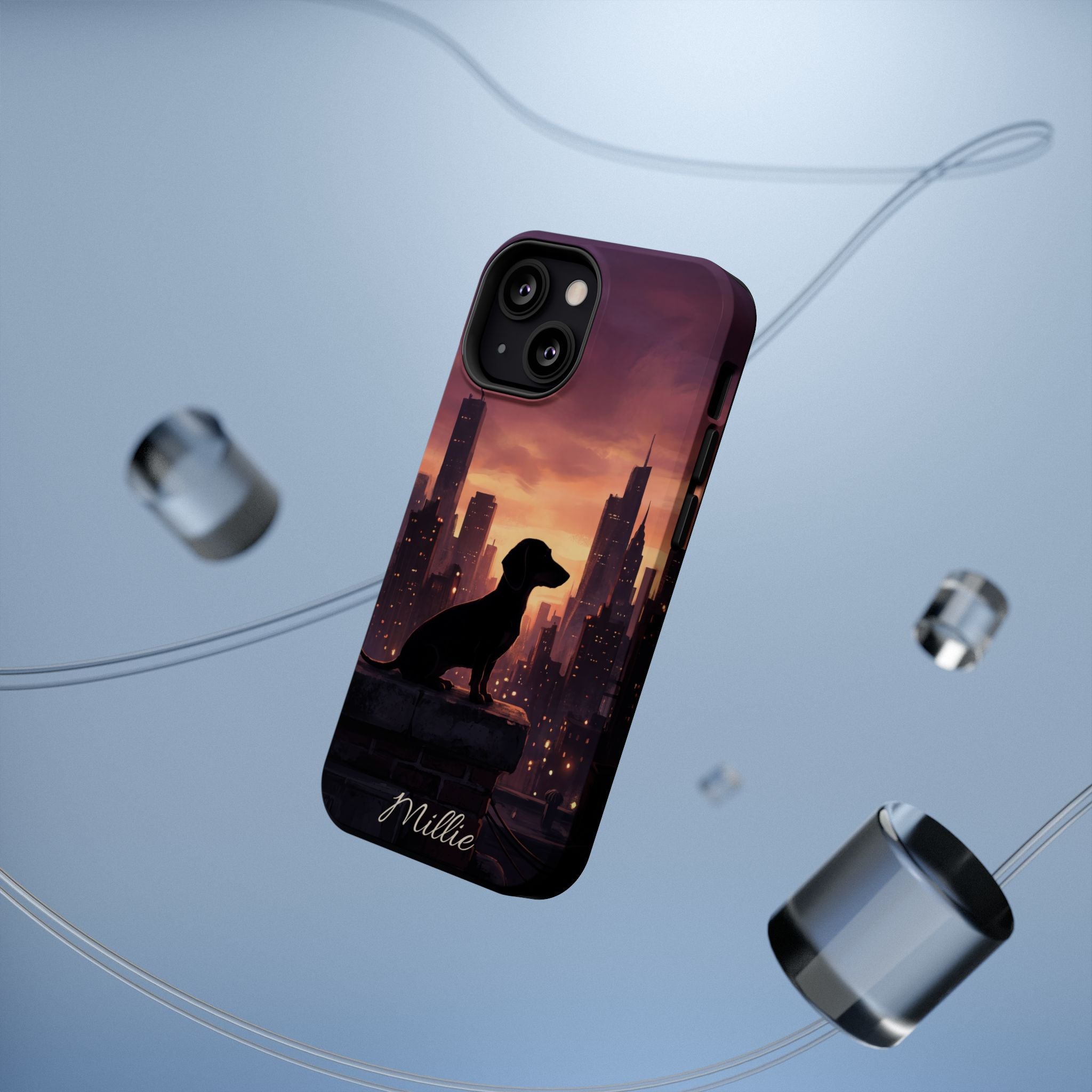 Personalized Dachshund City Skyline Phone Case — Wireless Charging Cover