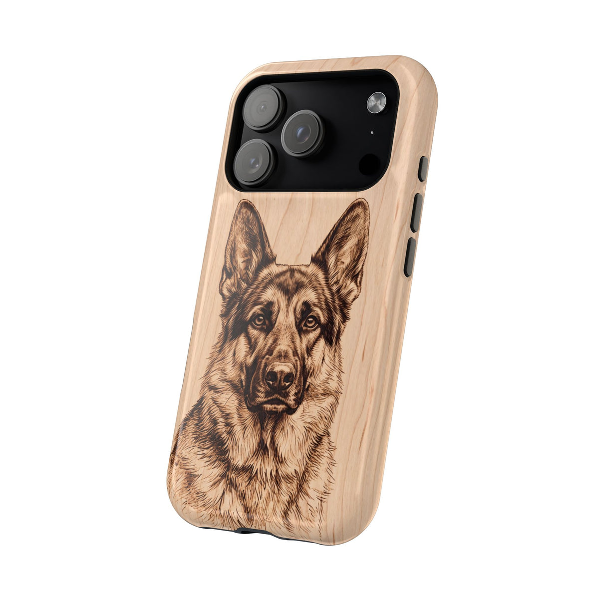 German Shepherd Phone Case | Pyrography Art — Tough Magnetic Case with Wireless Charging