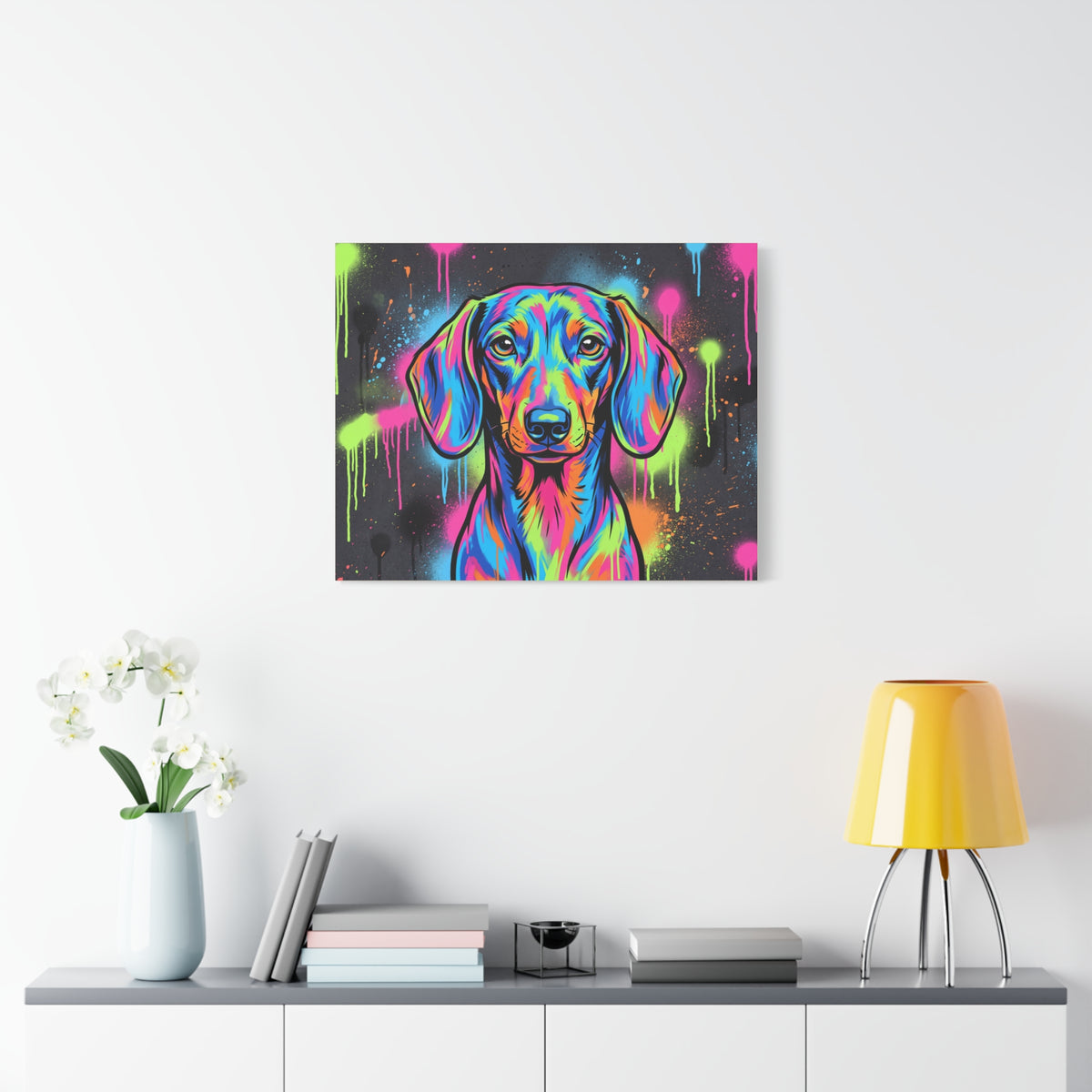 Dachshund Canvas | Neon Pop Art Drip Wall Art