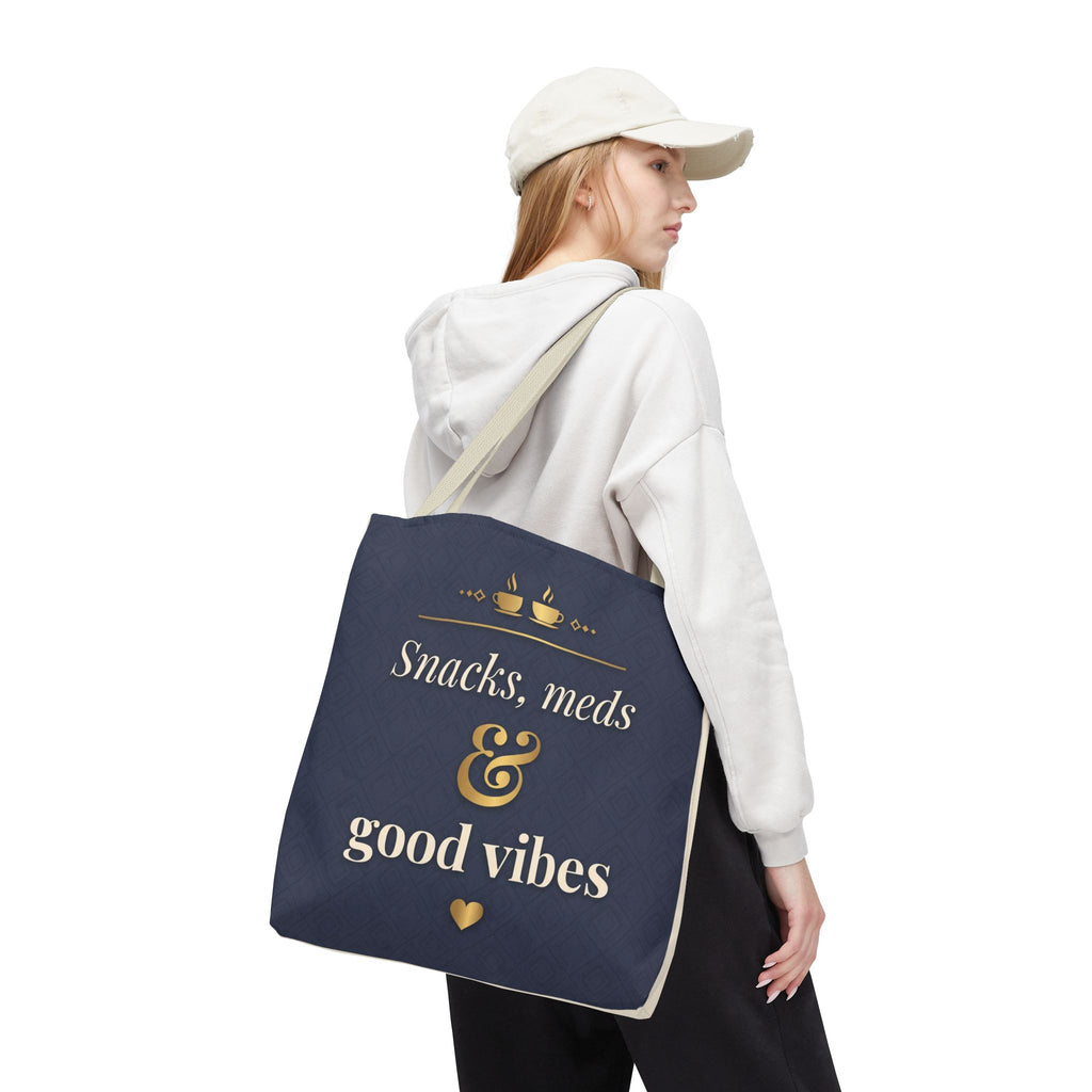 Snacks Meds & Good Vibes Tote | Funny Nurse Gift Tote Bag | Healthcare Worker Humour Gift | Premium Polyester Carry-All