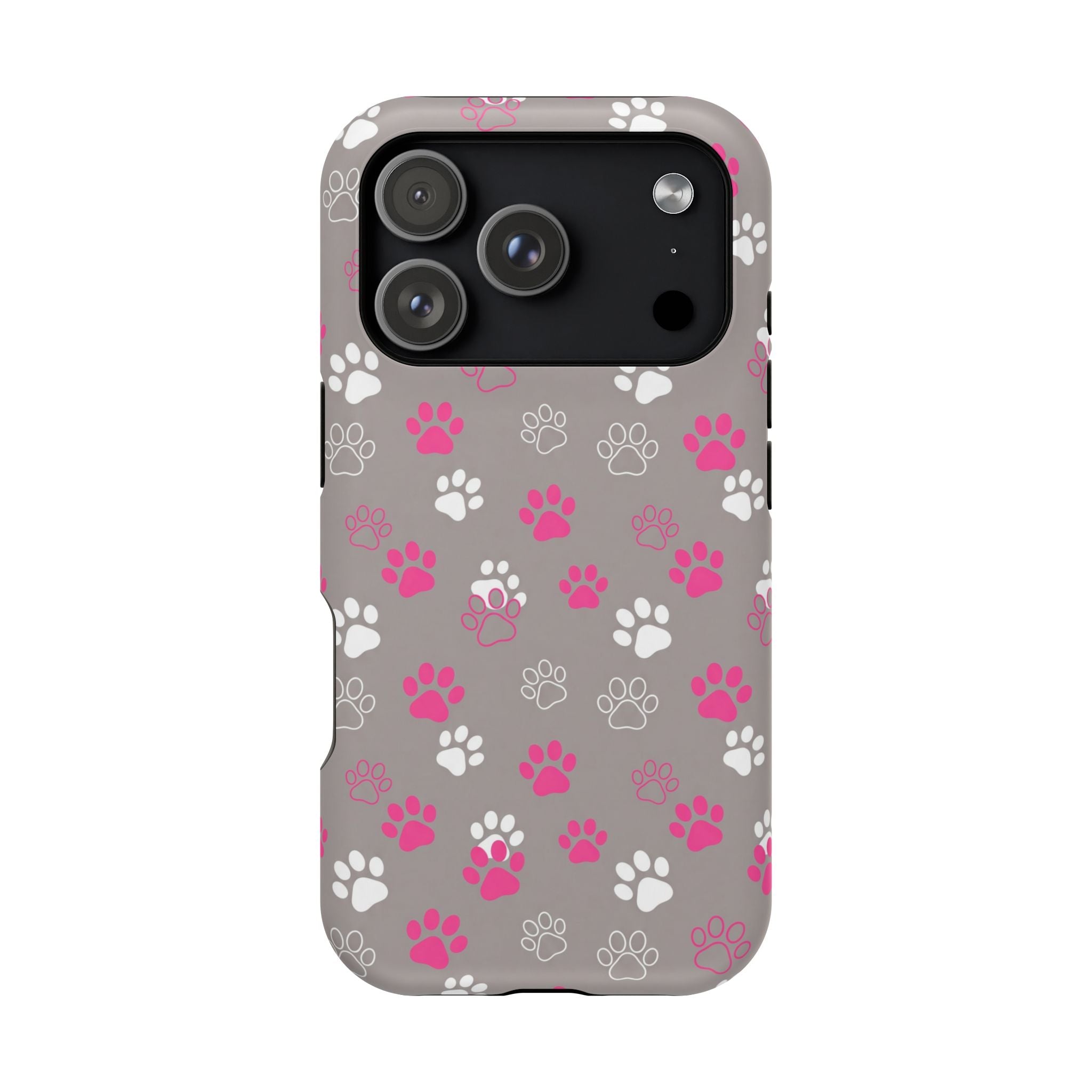 Pink & White Paw Print Phone Case — Impact-Resistant Wireless Charging Cover