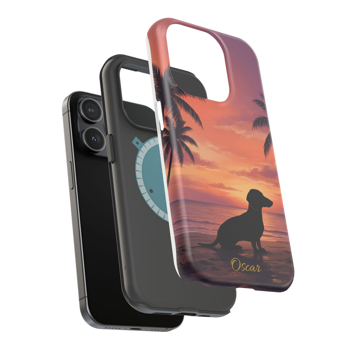 Personalized Dachshund Tropical Beach Sunset Phone Case — Wireless Charging Cover