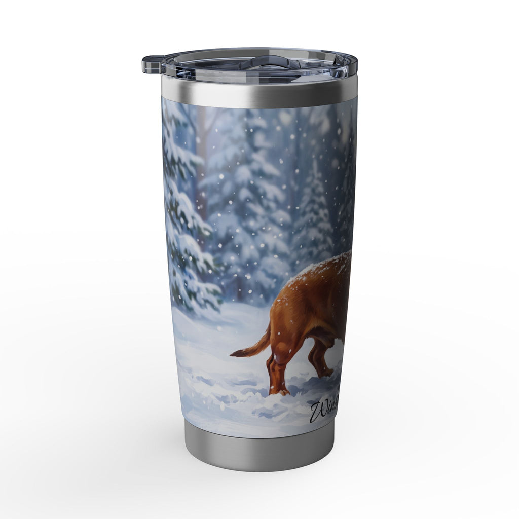 Dachshund Winter Portrait Stainless Tumbler — 20oz Personalized Travel Mug with Snowy Forest Design