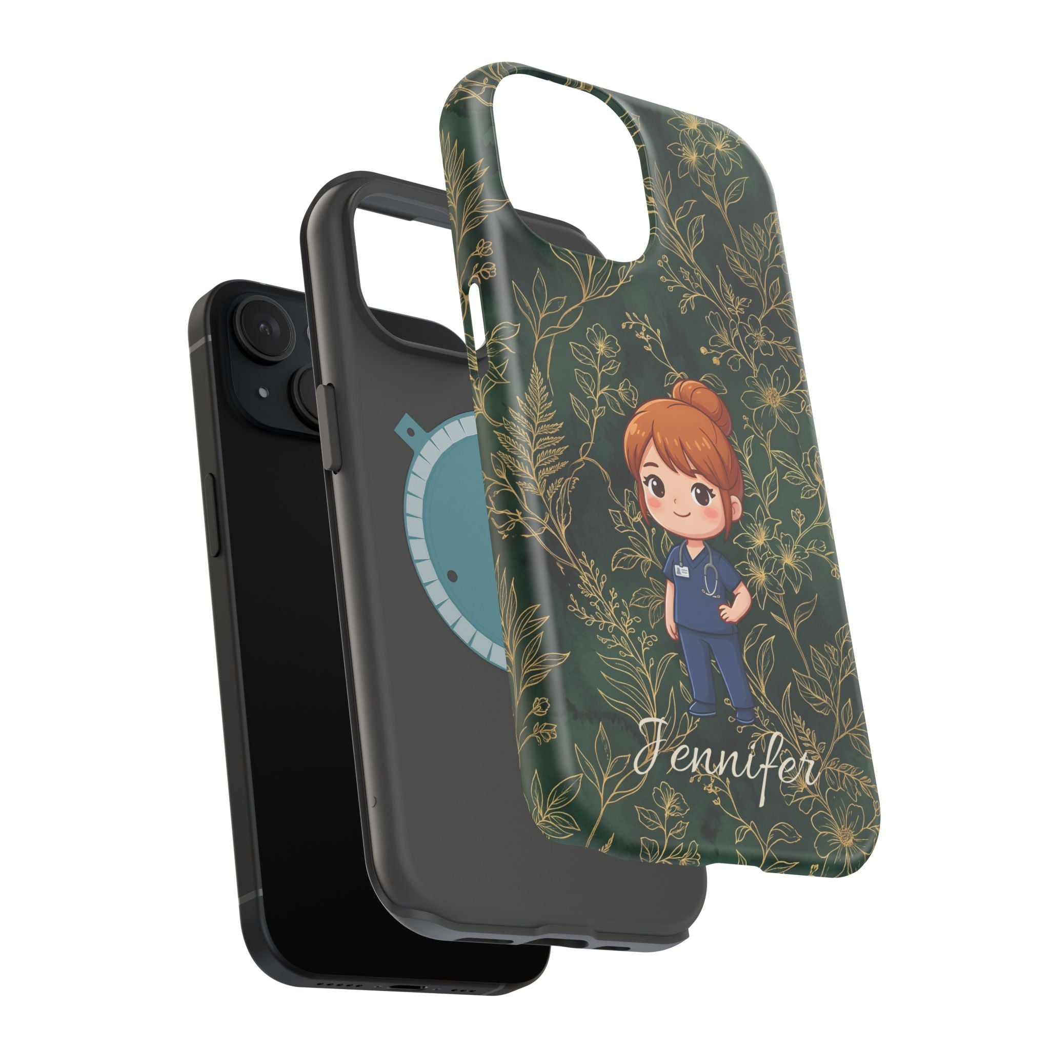 Personalized Nurse Botanical Phone Case — Impact-Resistant Wireless Charging Cover