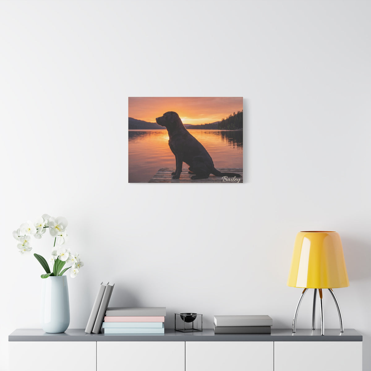 Black Labrador Personalized Canvas | Lakeside Sunset Silhouette Wall Art