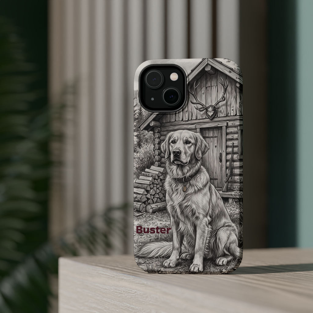 Personalized Golden Retriever Cabin Porch Phone Case — Wireless Charging Cover