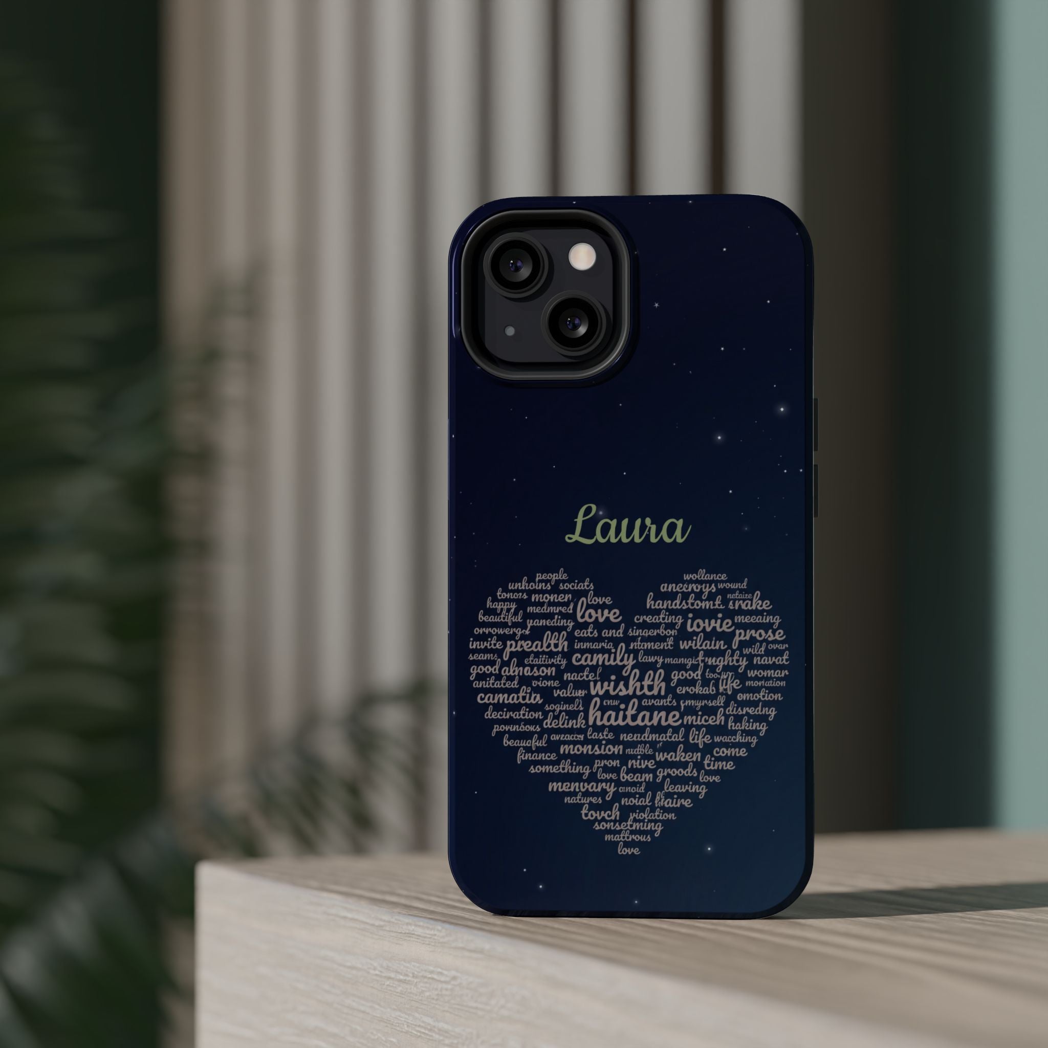 Personalized Teacher Heart Word Art Phone Case — Navy Wireless Charging Cover