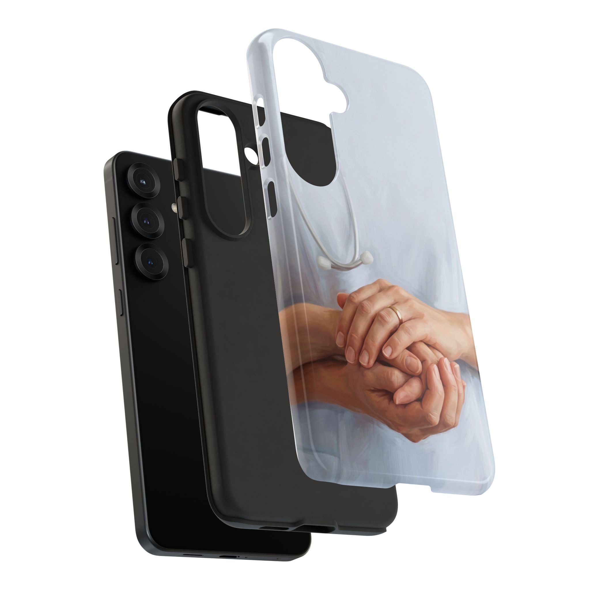 Nurse's Comforting Hands Phone Case | Caring Hands & Stethoscope Illustration | iPhone & Samsung