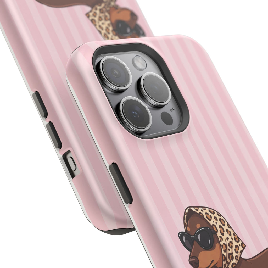 Preppy Dachshund Phone Case — Impact-Resistant Wireless Charging Cover