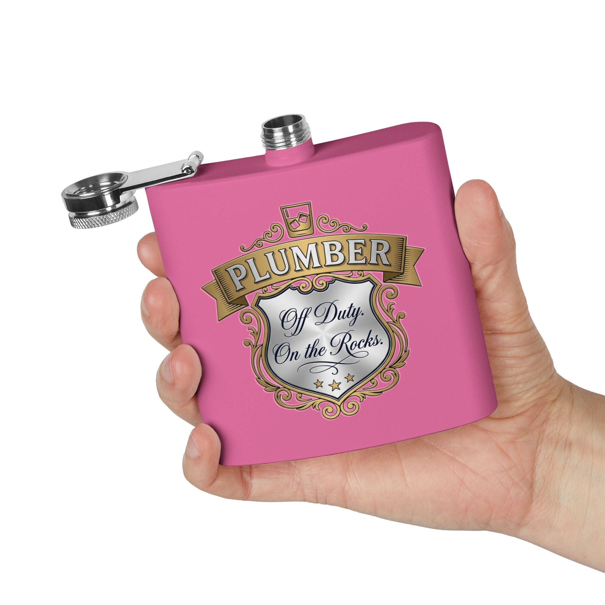 Flask — "Off Duty. On the Rocks." 6oz Stainless Steel Hip Flask