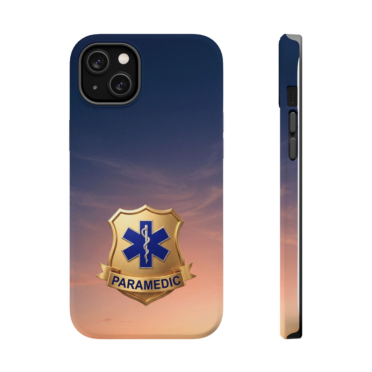 Gold Paramedic Badge Sunset Sky Phone Case — Magnetic Wireless Charging Cover