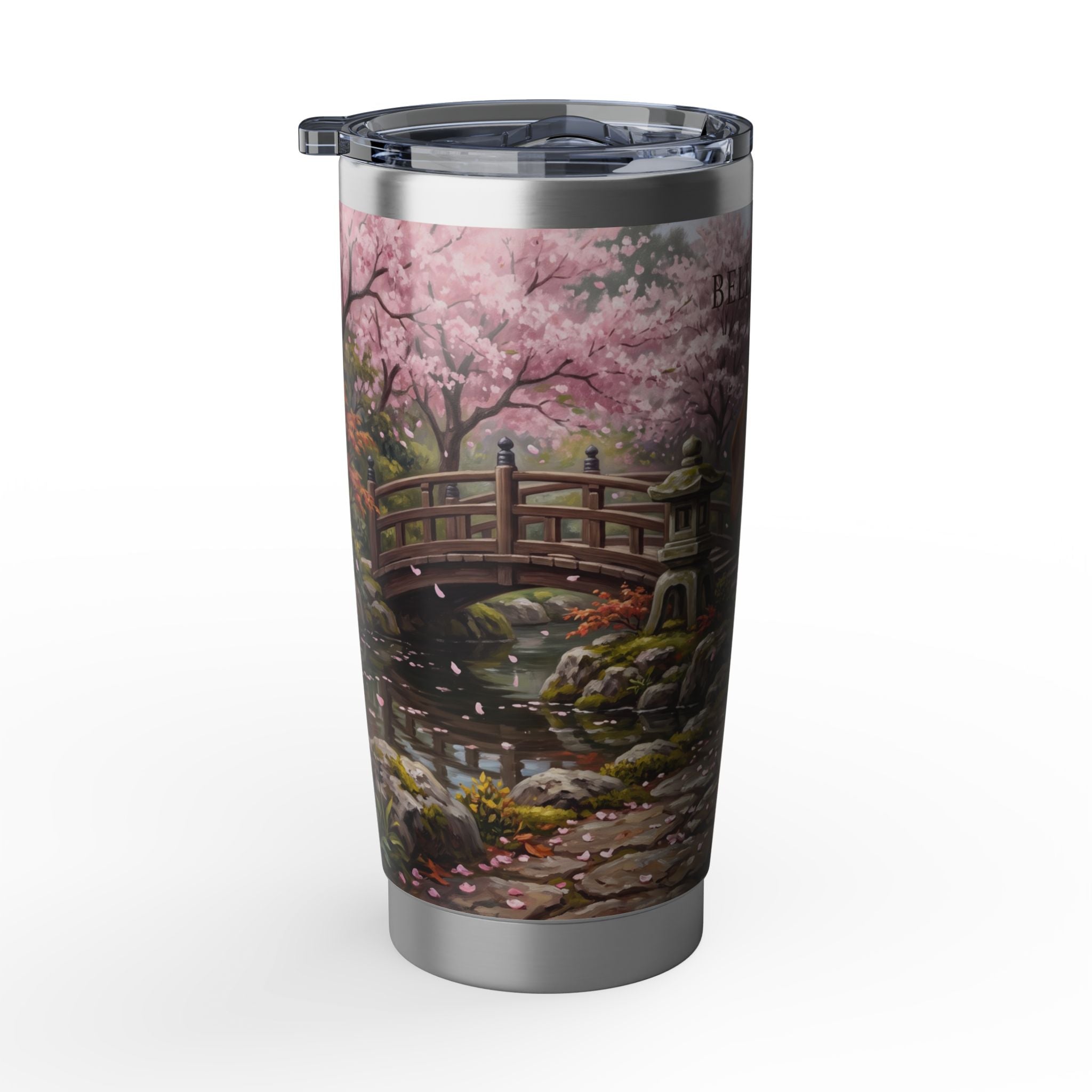Dachshund Cherry Blossom Stainless Tumbler — 20 oz Personalized Travel Mug with Japanese Garden Design
