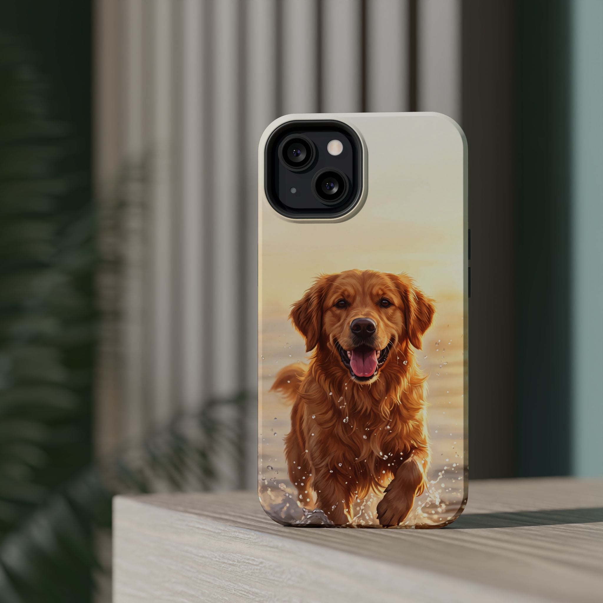 Beach Golden Retriever Phone Case — Impact-Resistant Wireless Charging Cover