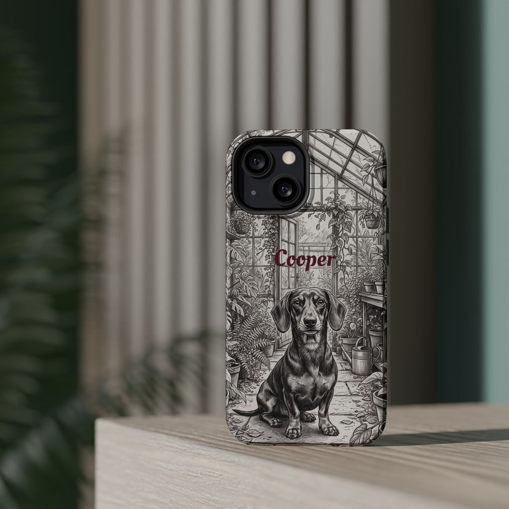 Personalized Dachshund Vintage Greenhouse Phone Case — Wireless Charging Cover