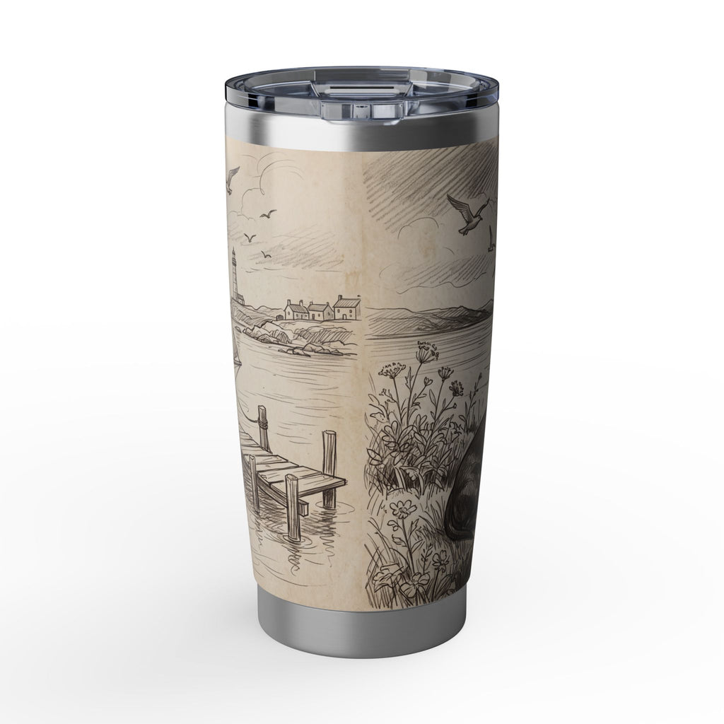 Nautical Dachshund Stainless Tumbler — 20 oz Personalized Travel Mug with Sailboat Harbour Design