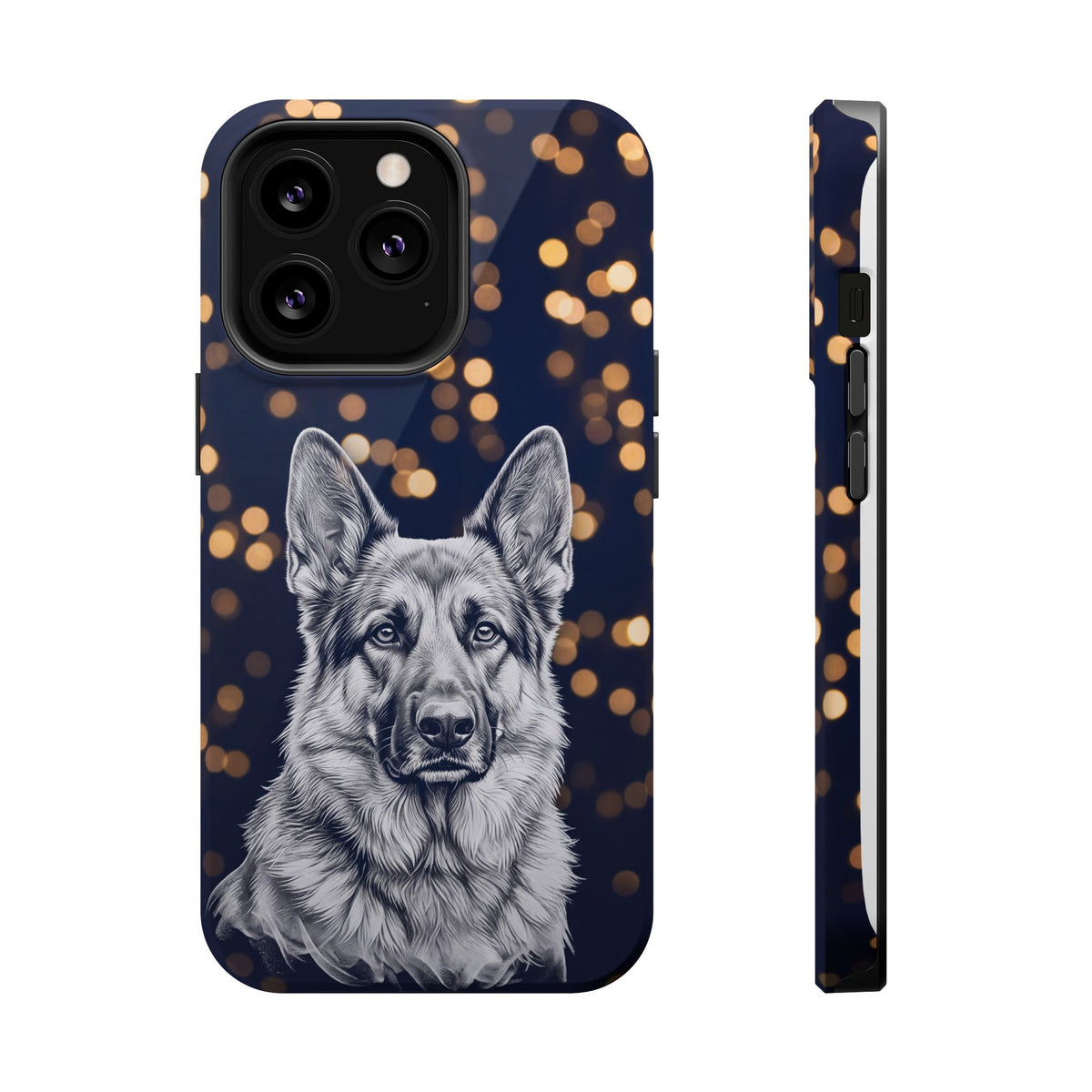 German Shepherd Phone Case | Golden Bokeh Art — Tough Magnetic Case with Wireless Charging
