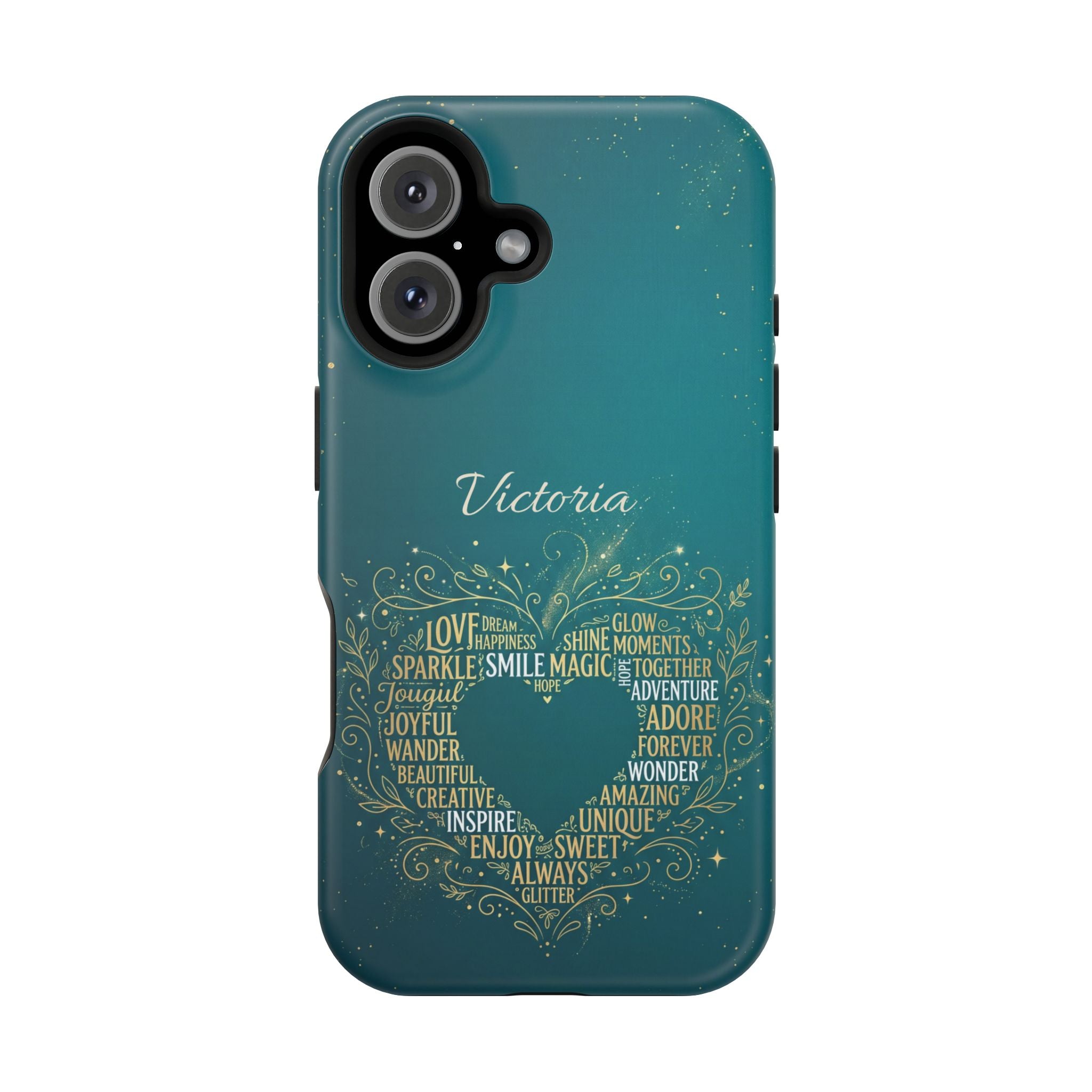 Personalized Teacher Heart Word Art Phone Case — Impact-Resistant Wireless Charging Cover