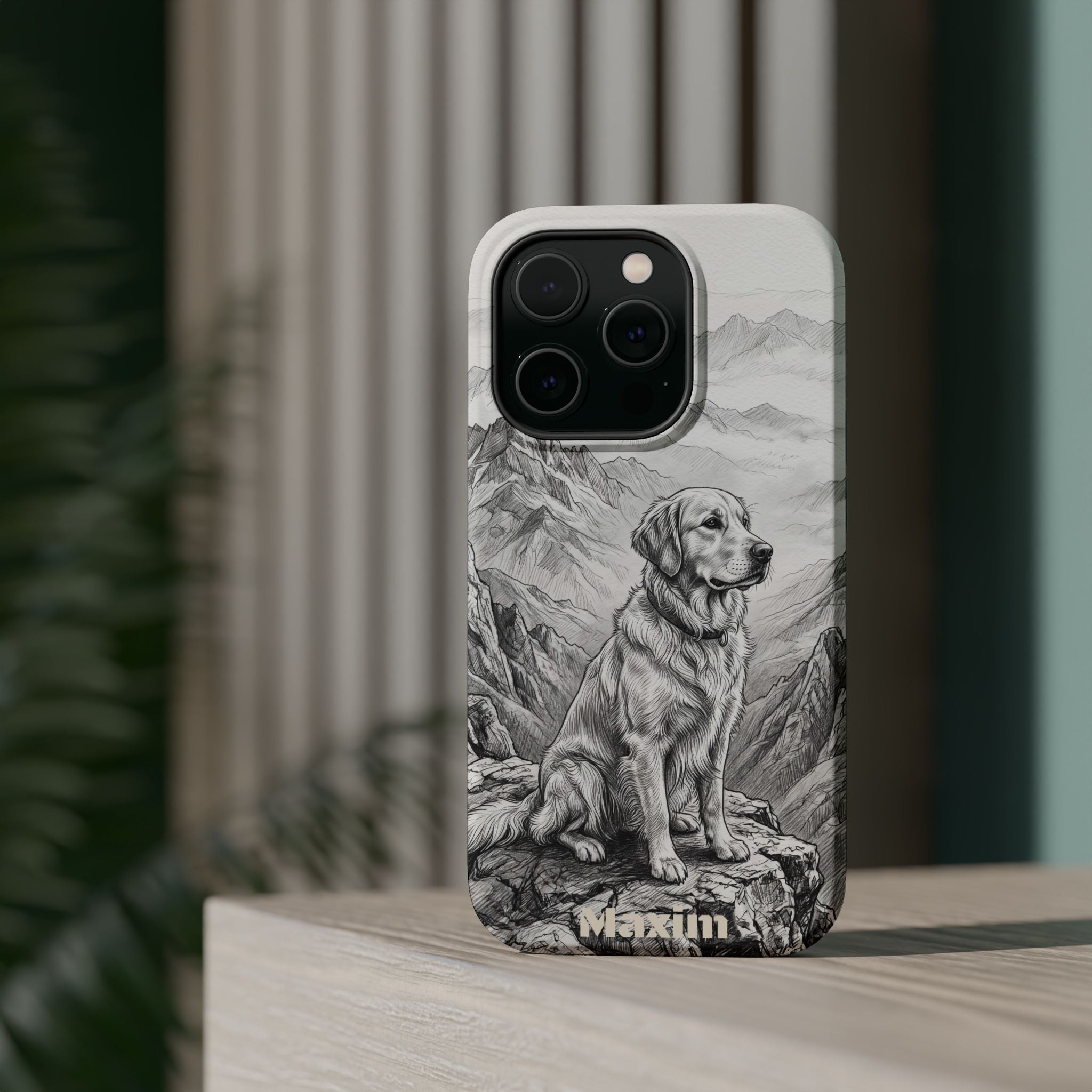 Personalized Golden Retriever Mountain Peak Phone Case — Wireless Charging Cover