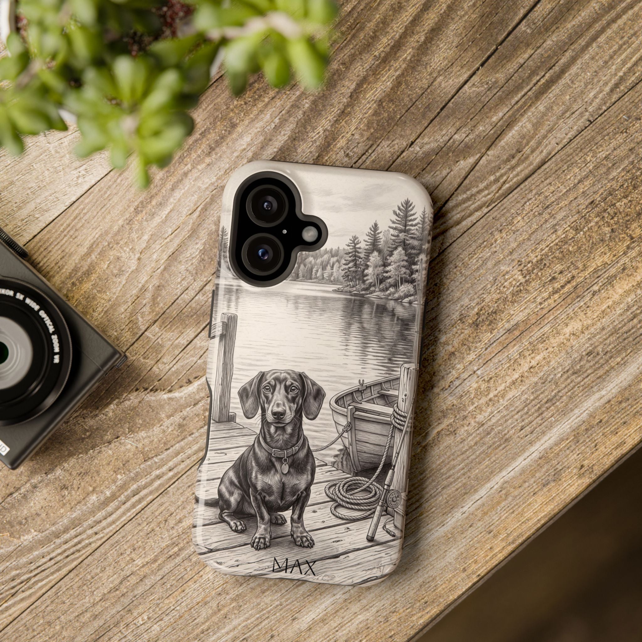 Personalized Dachshund Sunset Beach Phone Case — Wireless Charging Cover