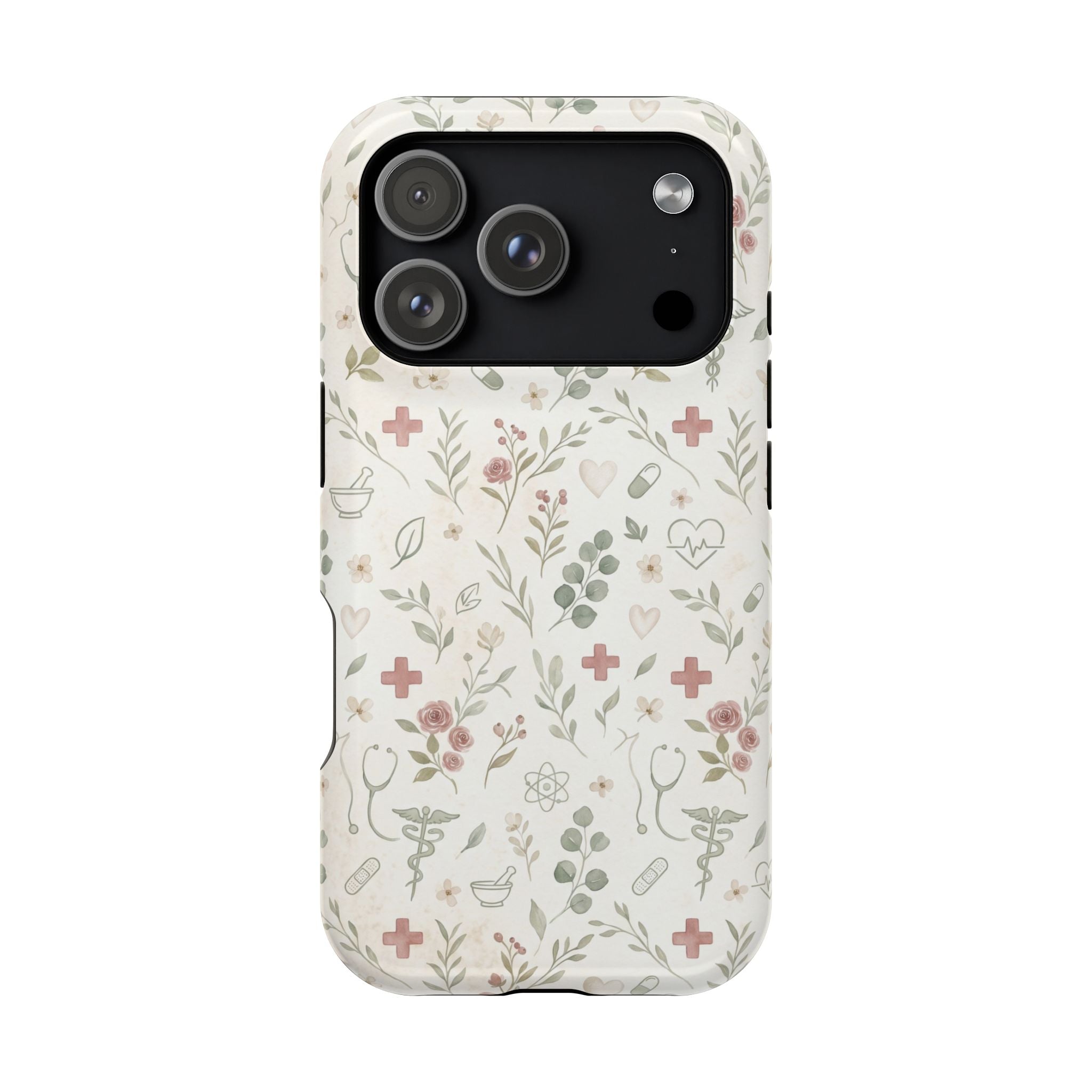 Floral Nurse Phone Case — Impact-Resistant Wireless Charging Cover